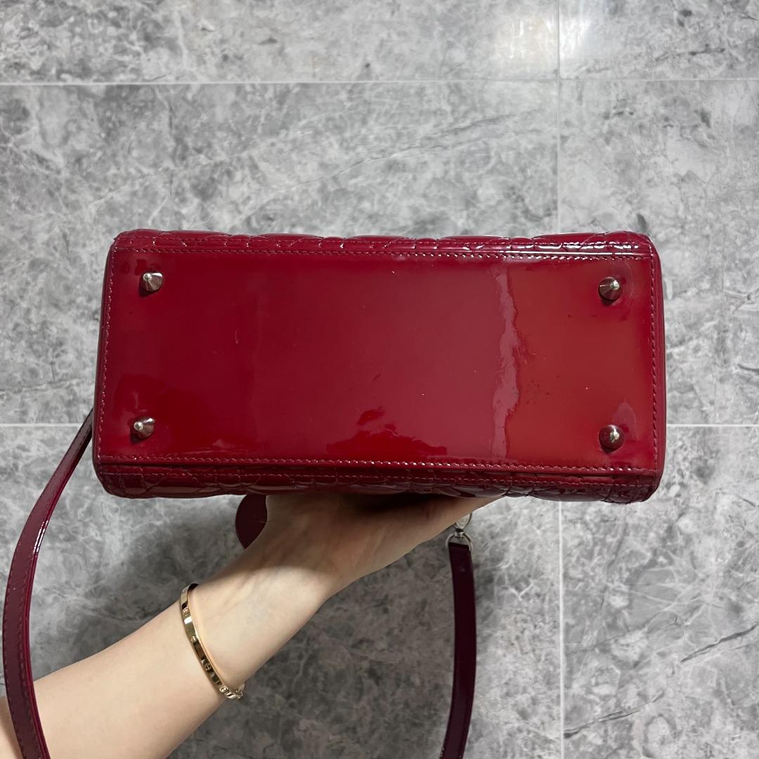 Dior Lady Medium Patent Leather Burgundy SHW - Luxury Evermore