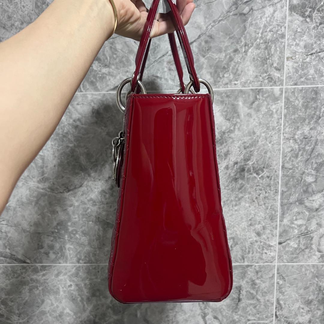 Dior Lady Medium Patent Leather Burgundy SHW - Luxury Evermore