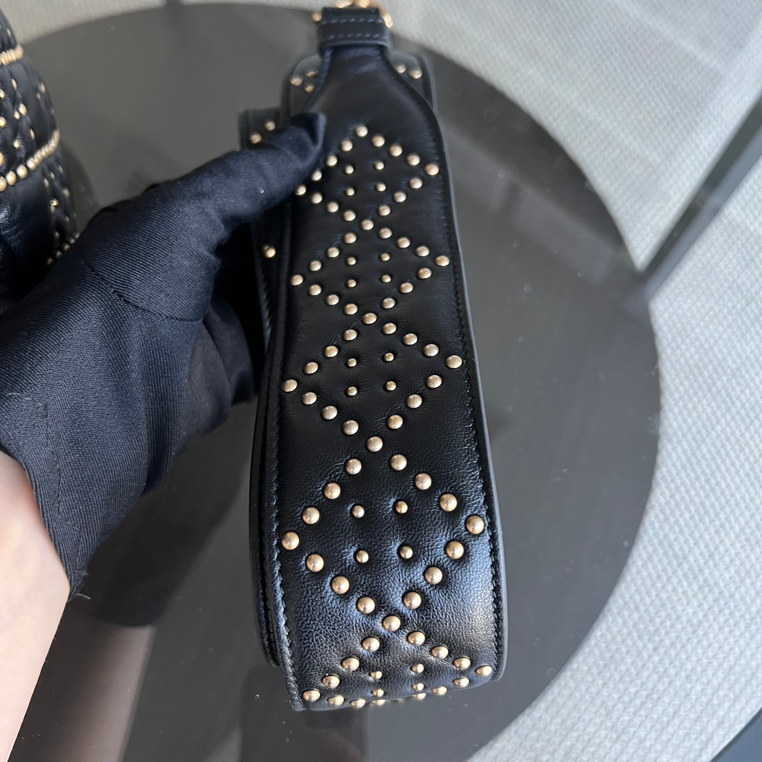 Dior Lady Medium Studded Cannage Lambskin Black Golden Hardware - Luxury Evermore