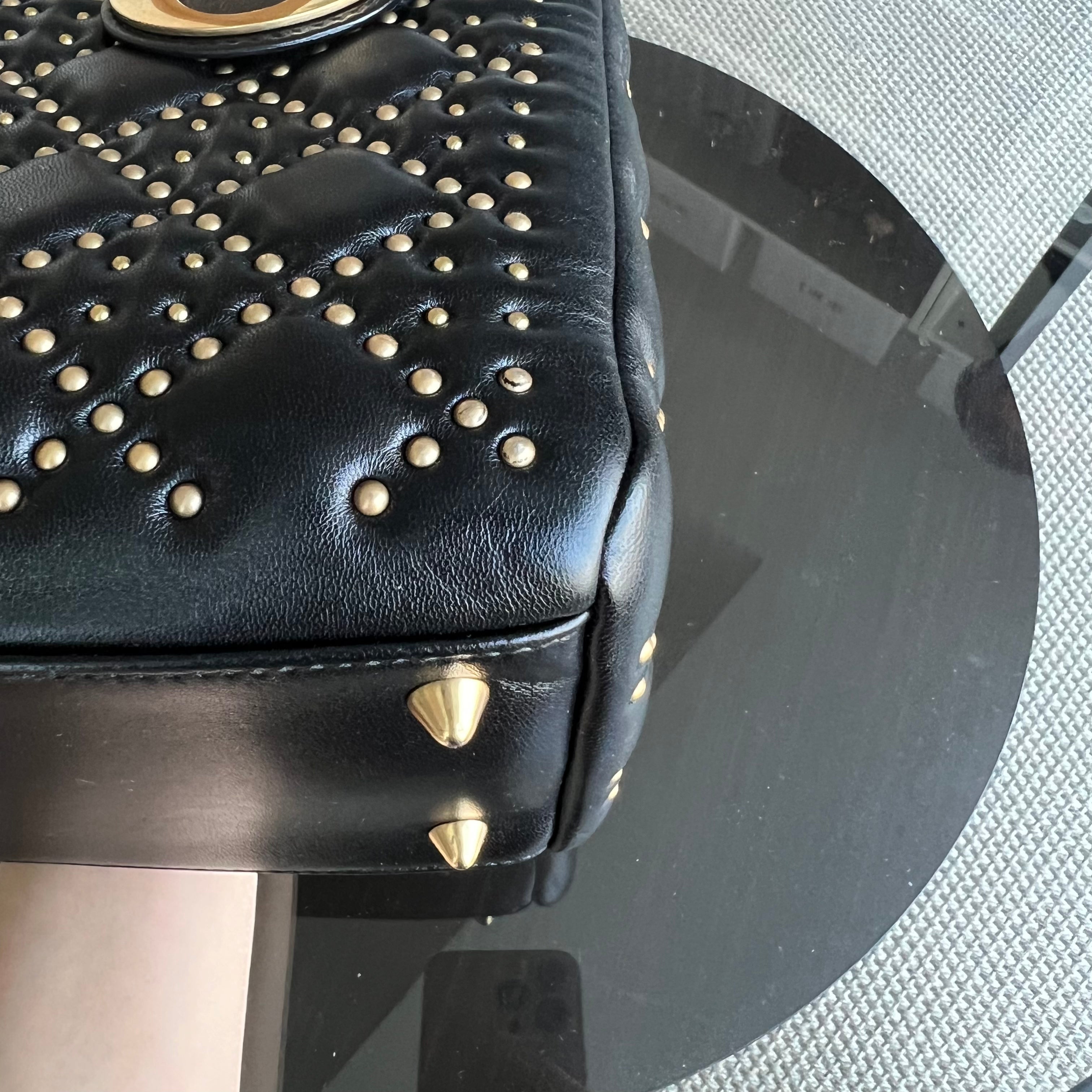 Dior Lady Medium Studded Cannage Lambskin Black Golden Hardware - Luxury Evermore