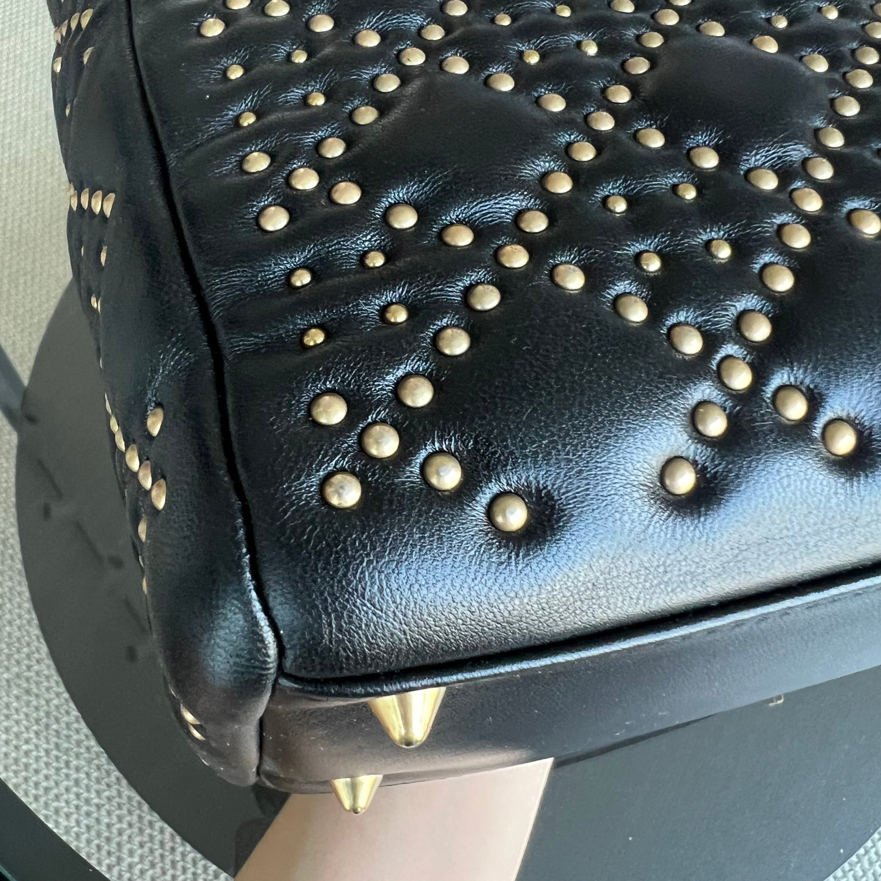 Dior Lady Medium Studded Cannage Lambskin Black Golden Hardware - Luxury Evermore