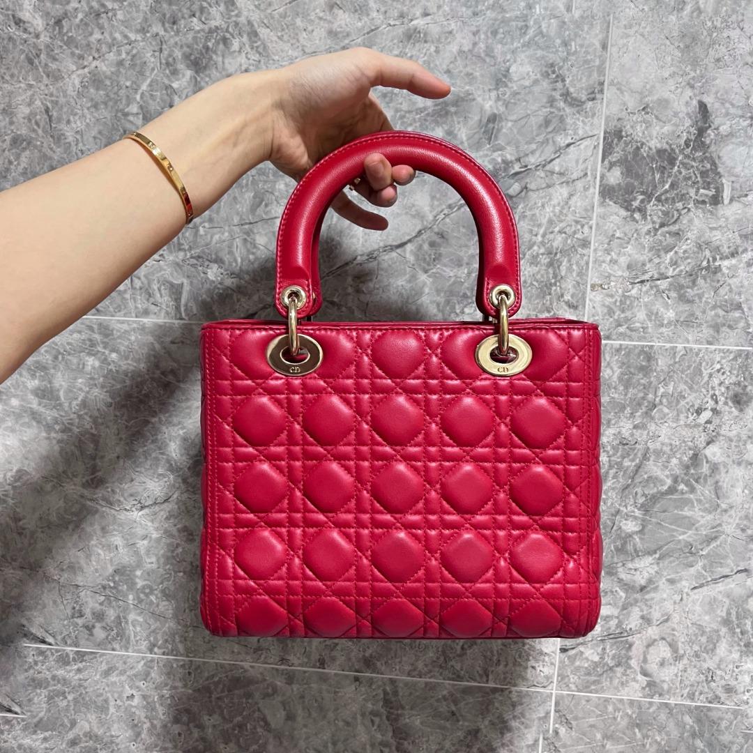 Dior Lady Meidum Lambskin Red with GHW - Luxury Evermore