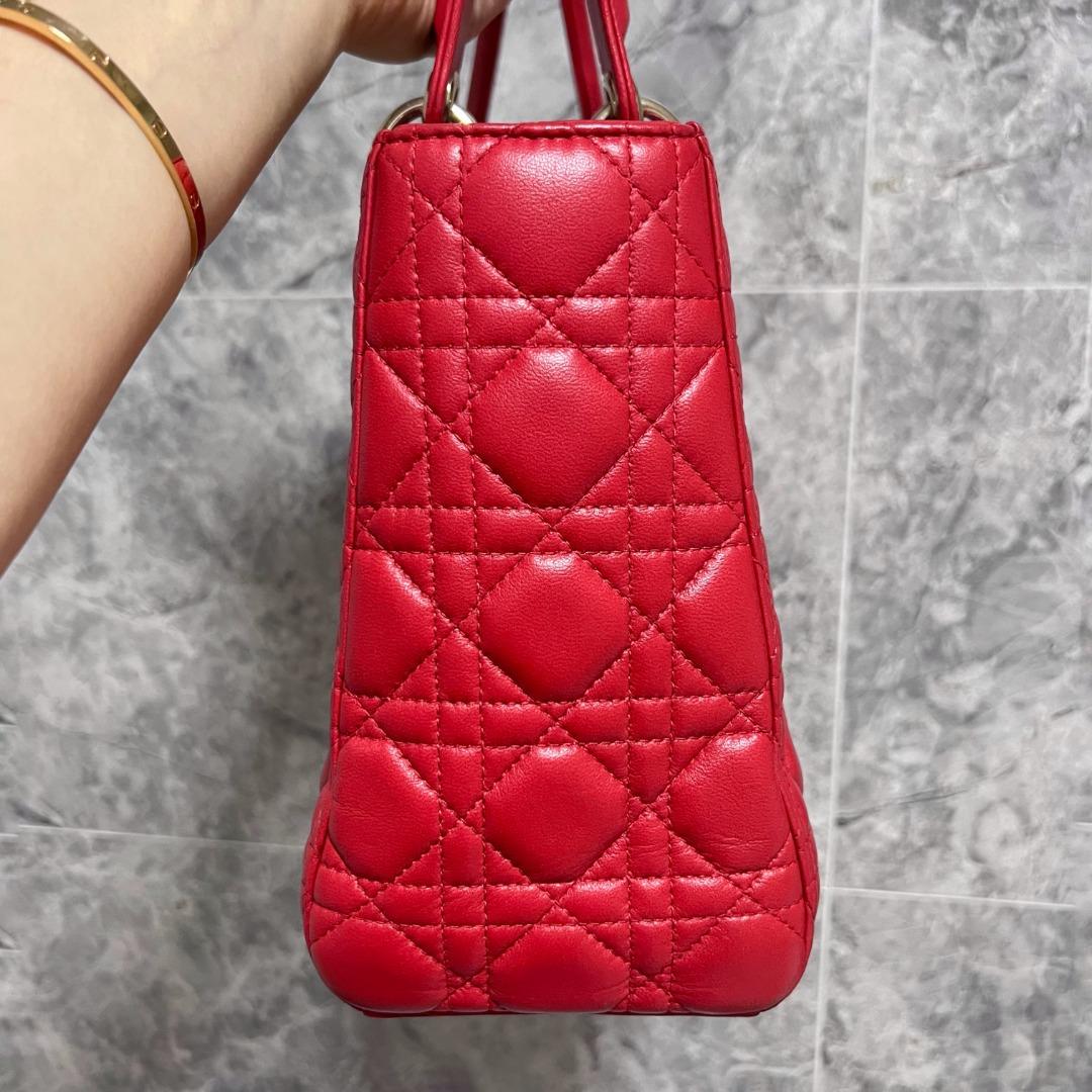 Dior Lady Meidum Lambskin Red with GHW - Luxury Evermore