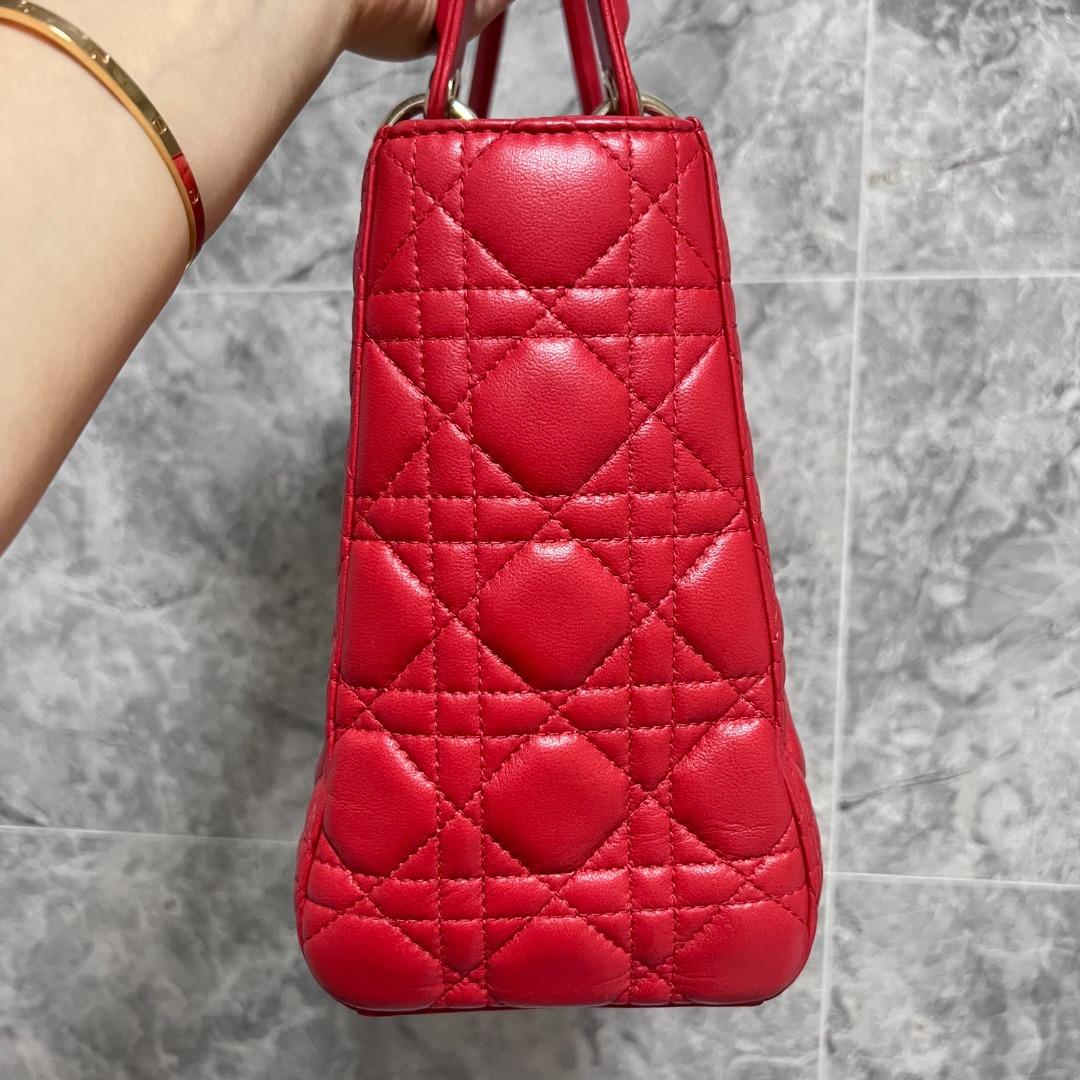 Dior Lady Meidum Lambskin Red with GHW - Luxury Evermore