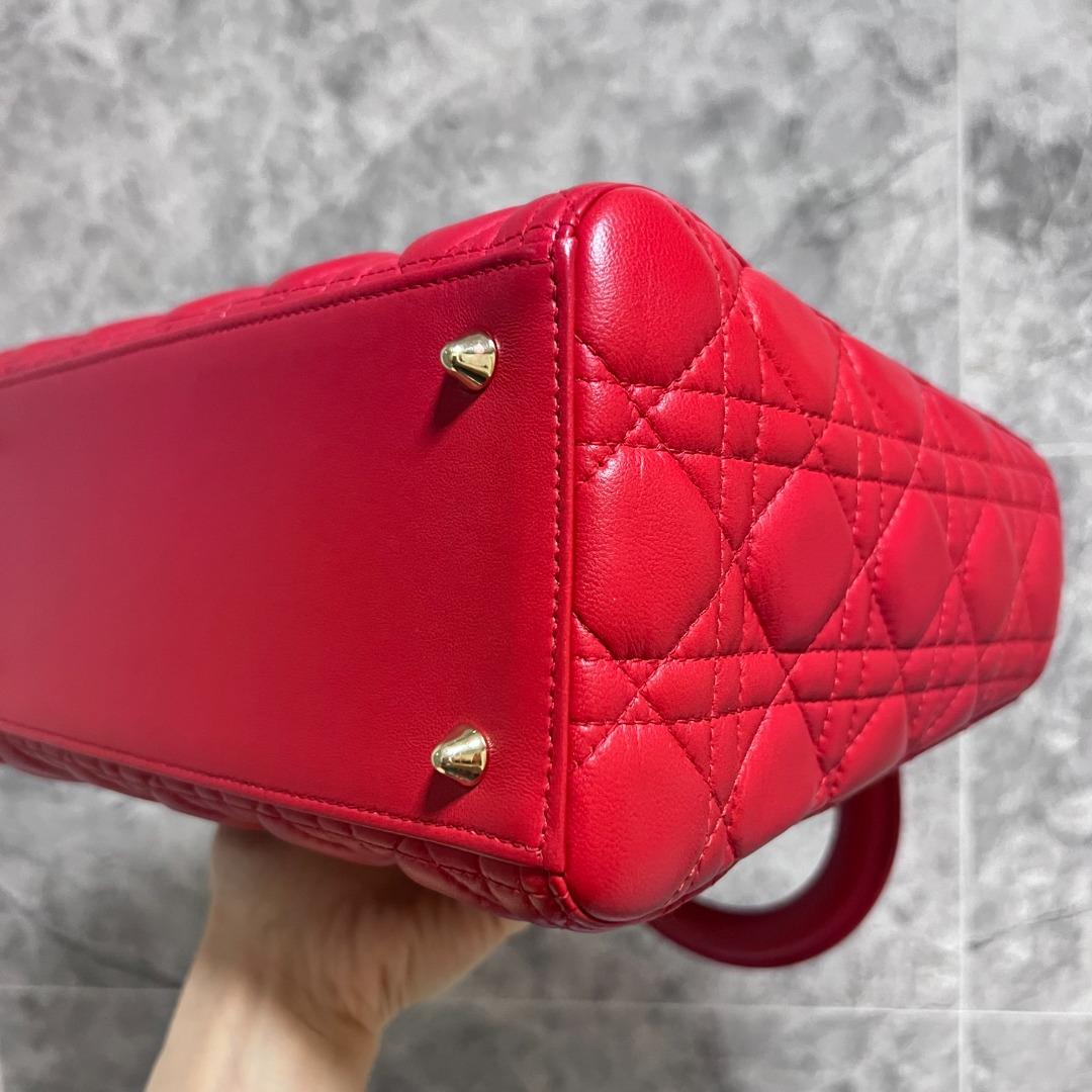 Dior Lady Meidum Lambskin Red with GHW - Luxury Evermore