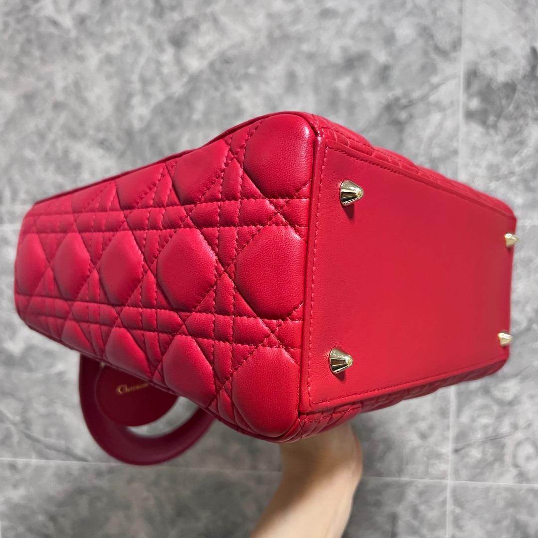 Dior Lady Meidum Lambskin Red with GHW - Luxury Evermore