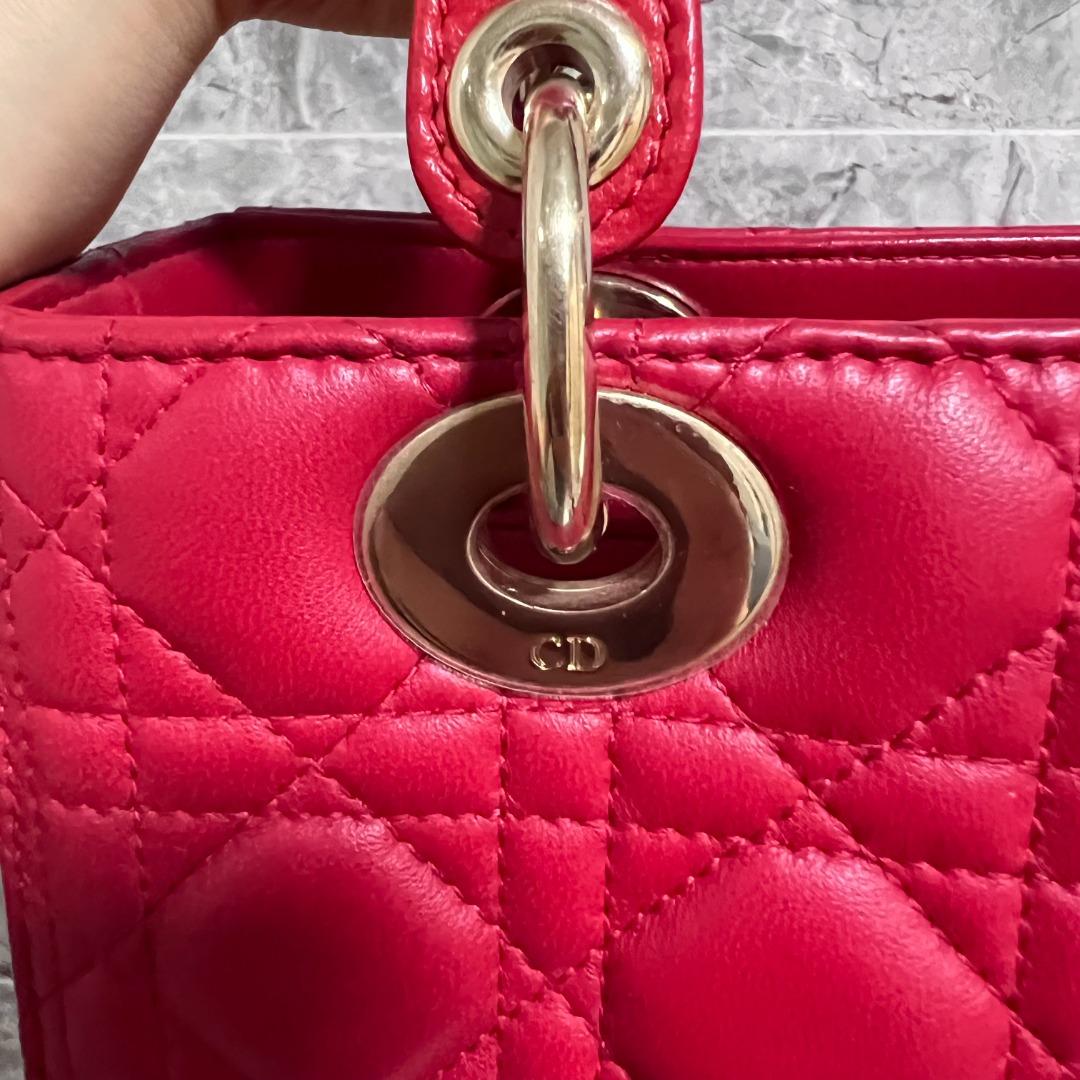 Dior Lady Meidum Lambskin Red with GHW - Luxury Evermore