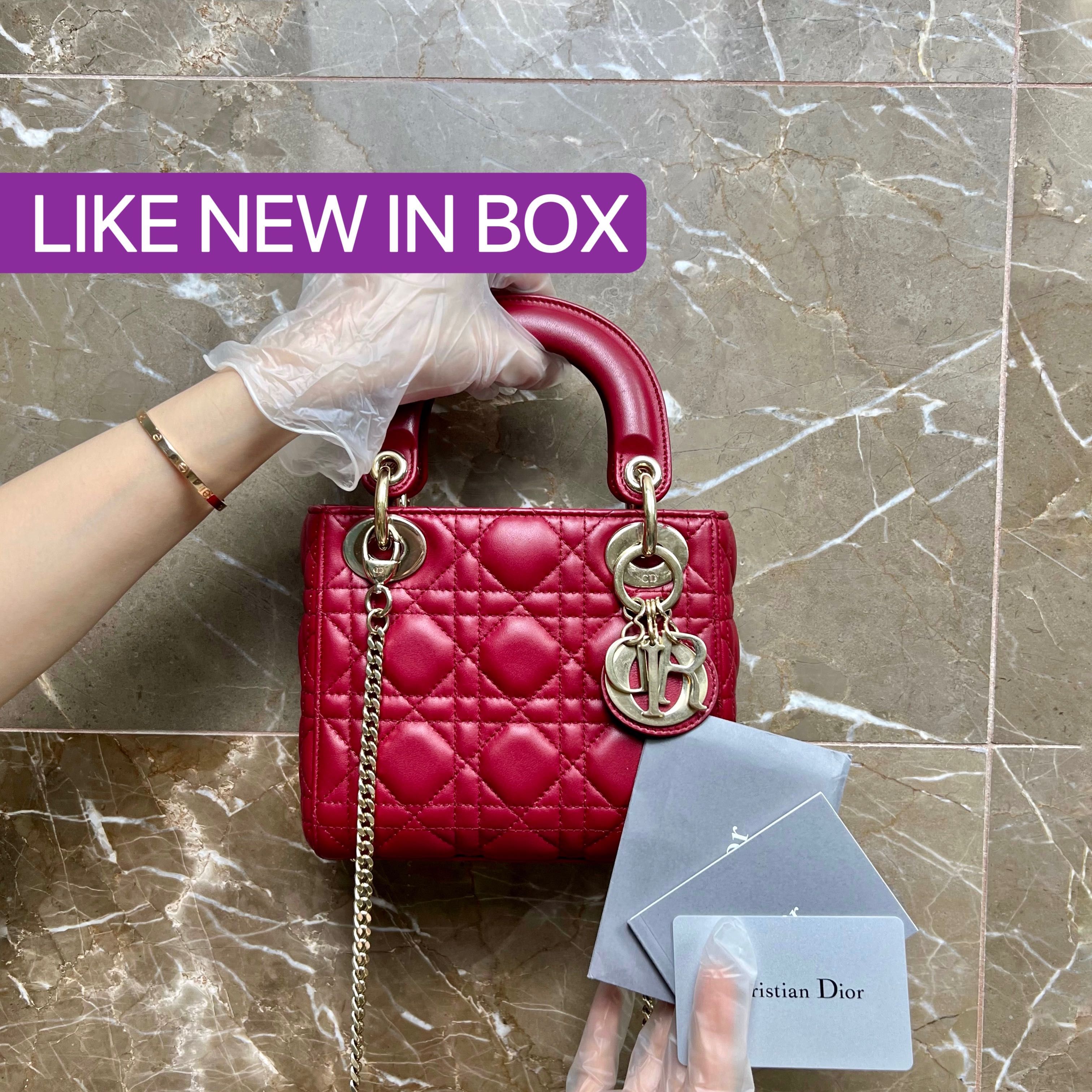 Dior Lady Mini Burgundy Lambskin GHW - Luxury Evermore