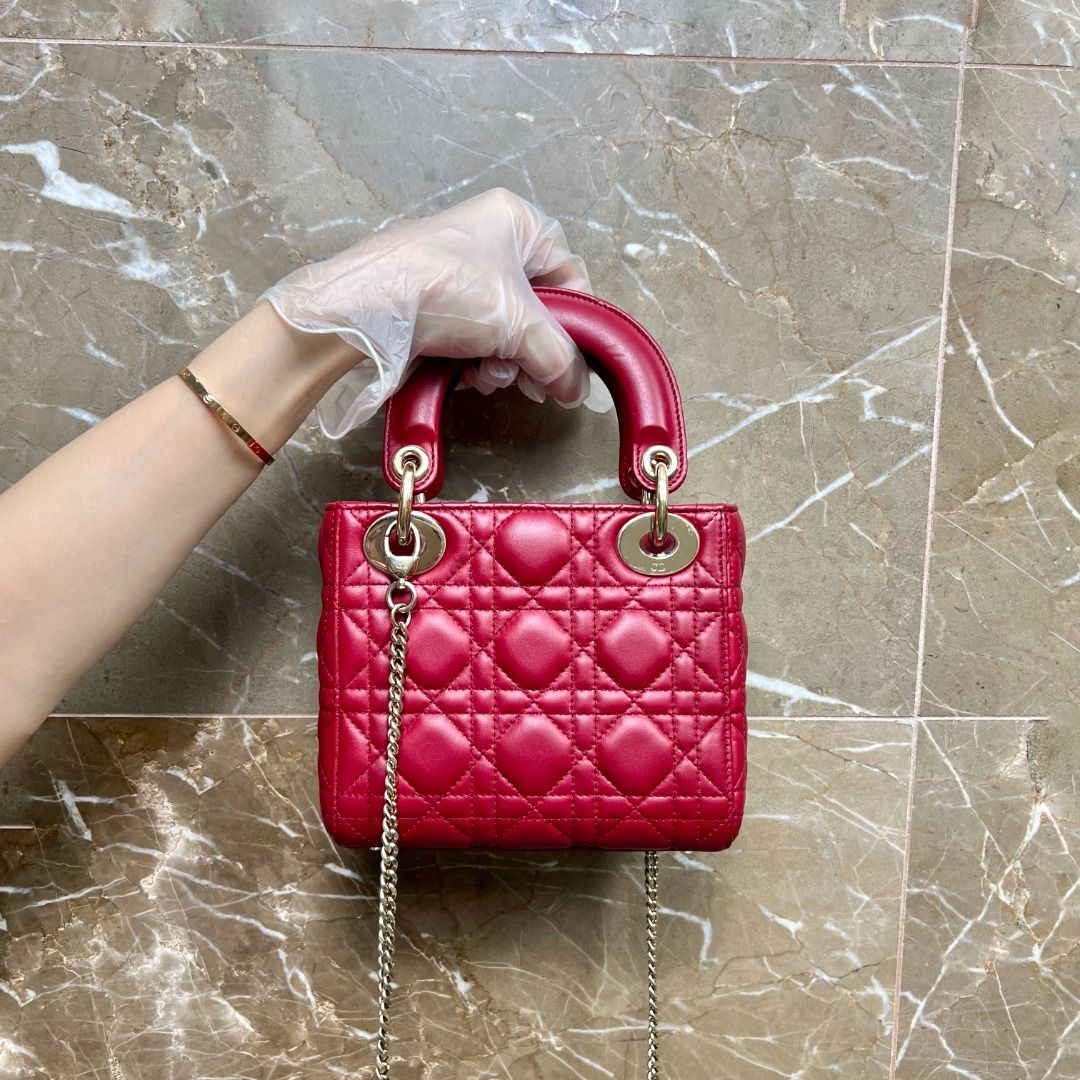 Dior Lady Mini Burgundy Lambskin GHW - Luxury Evermore