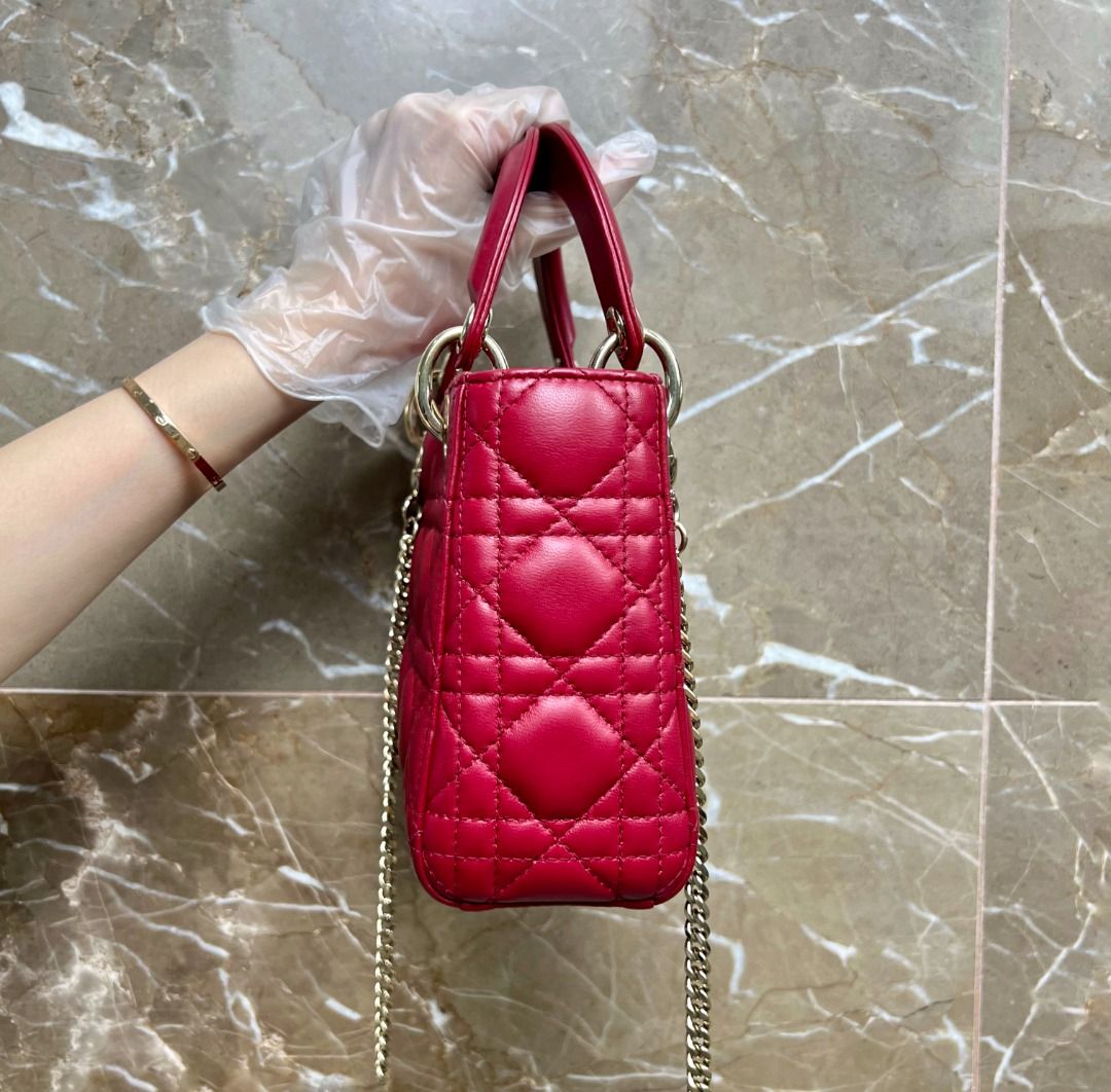 Dior Lady Mini Burgundy Lambskin GHW - Luxury Evermore