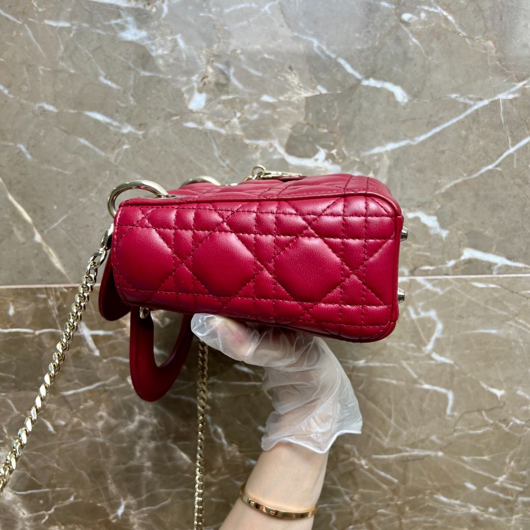 Dior Lady Mini Burgundy Lambskin GHW - Luxury Evermore