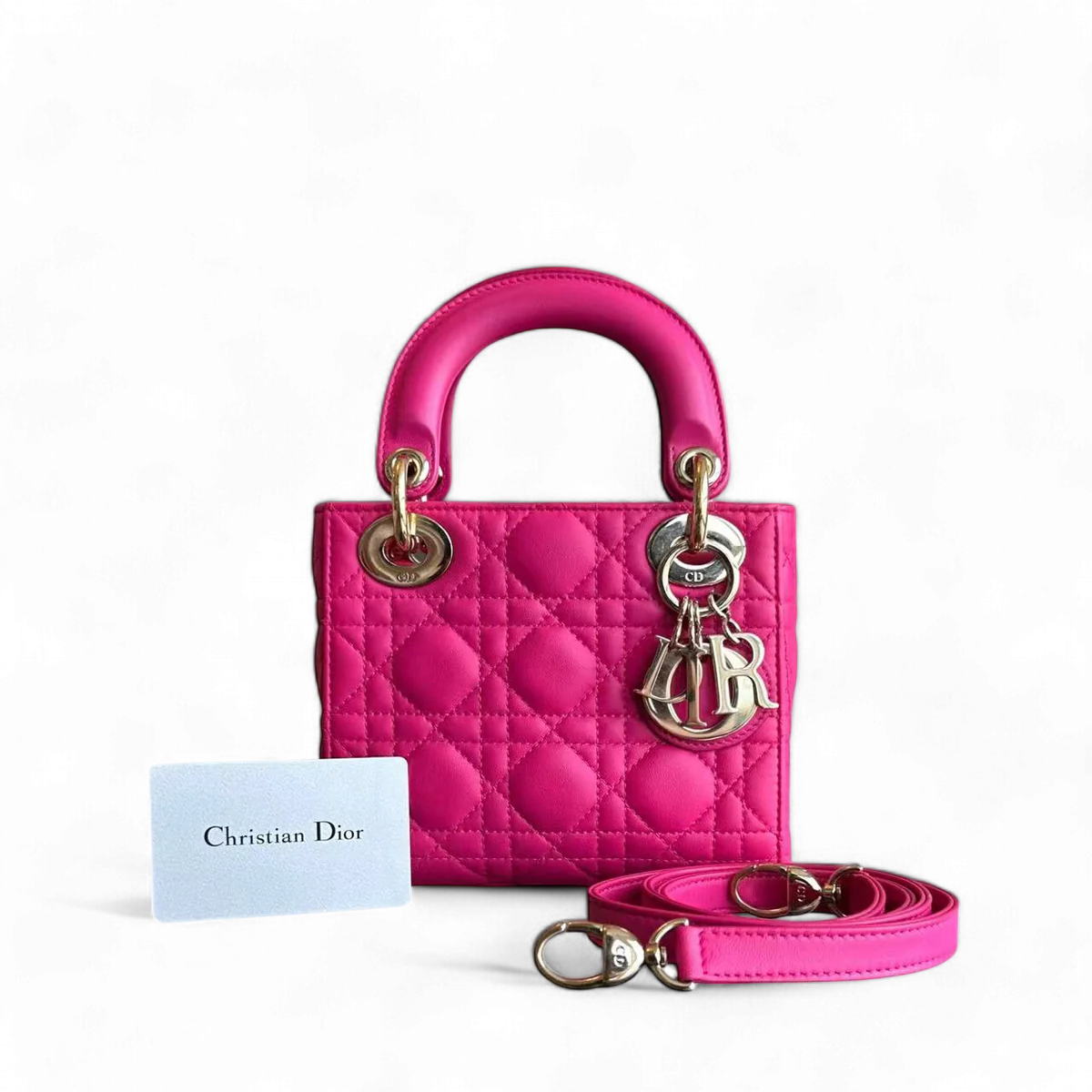 Dior Lady Mini Cannage Lambskin Hot Pink GHW