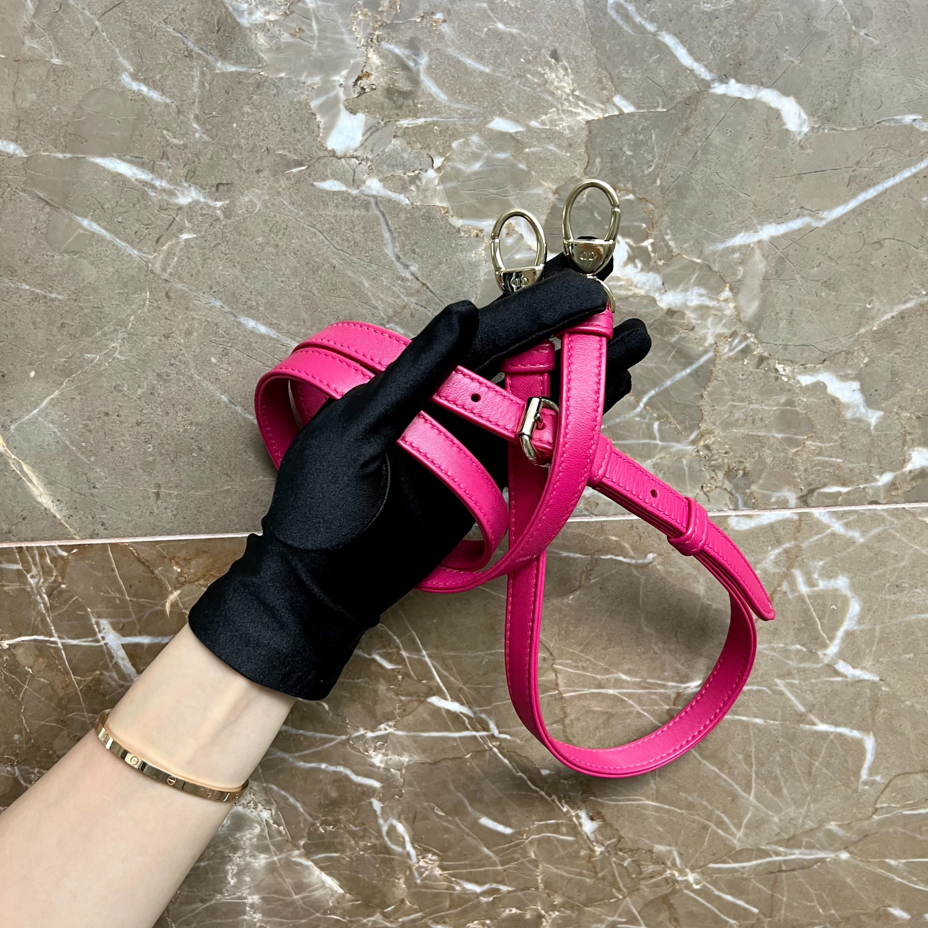 Dior Lady Mini Lambskin Adjustable Strap Hot Pink GHW - Luxury Evermore