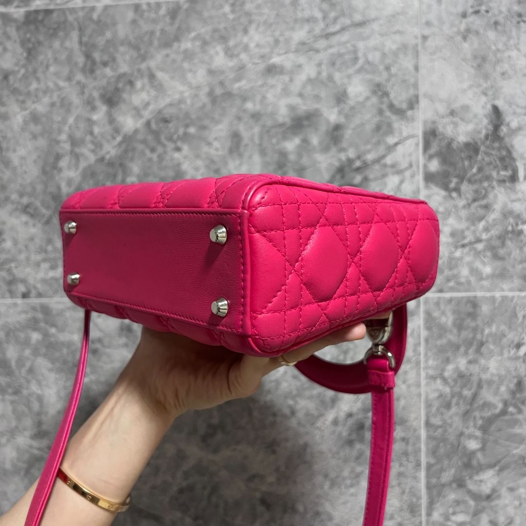 Dior Lady Mini Lambskin Adjustable Strap Hot Pink SHW - Luxury Evermore