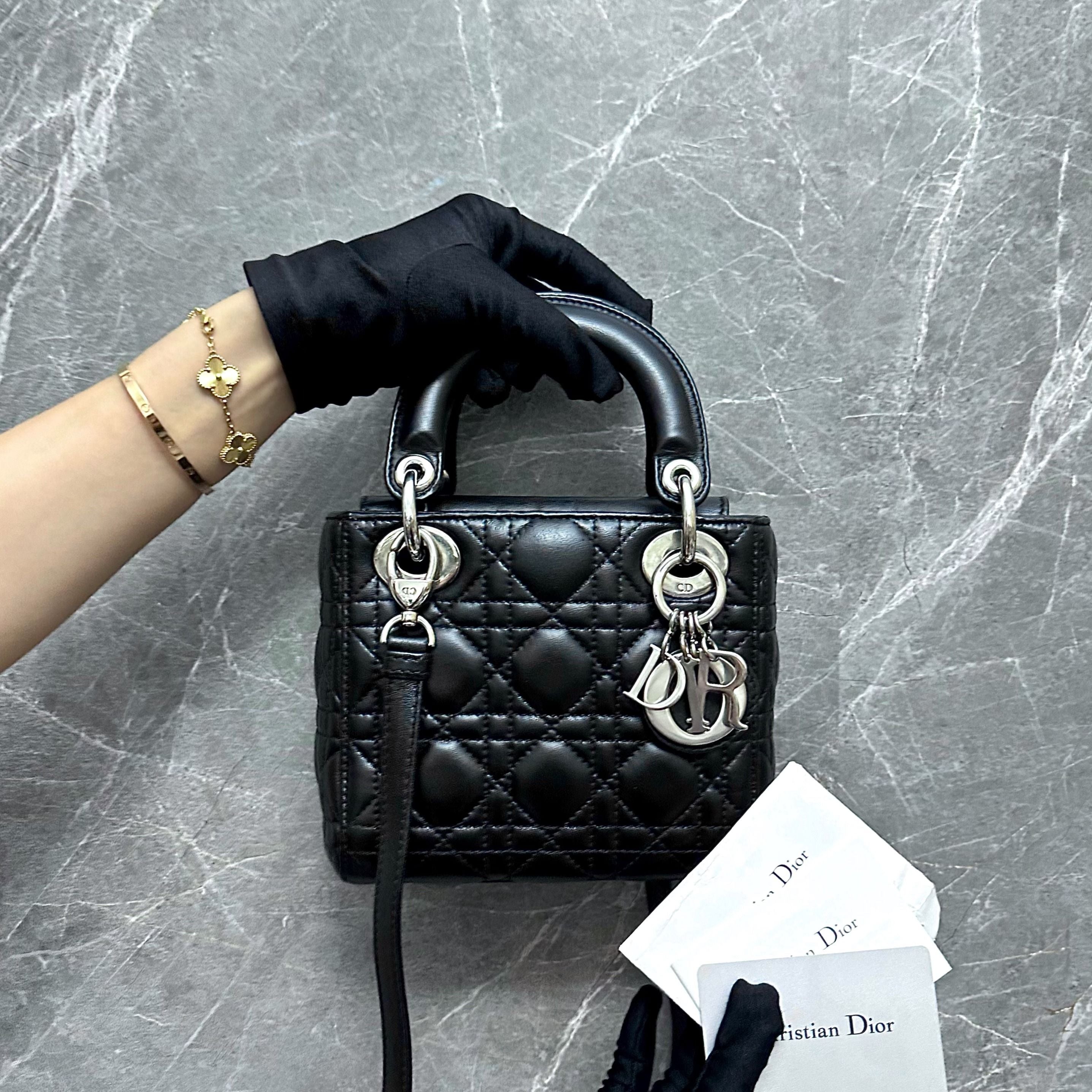 Dior Lady Mini Lambskin Black SHW - Luxury Evermore