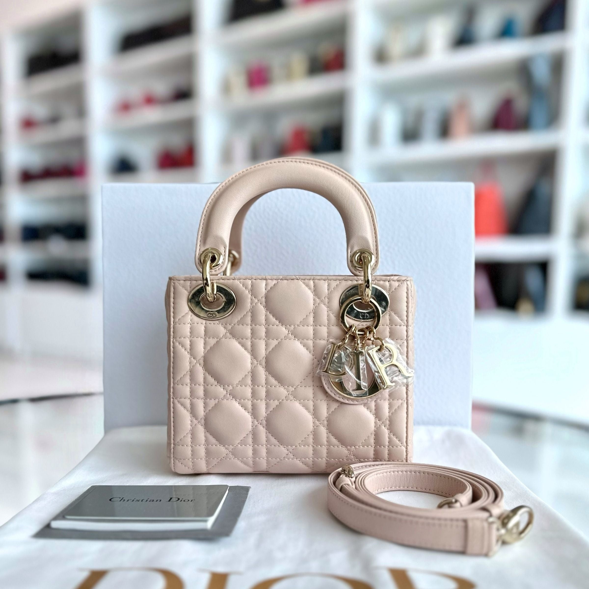 Dior Lady Mini Lambskin Cannage Light Pink GHW - Luxury Evermore