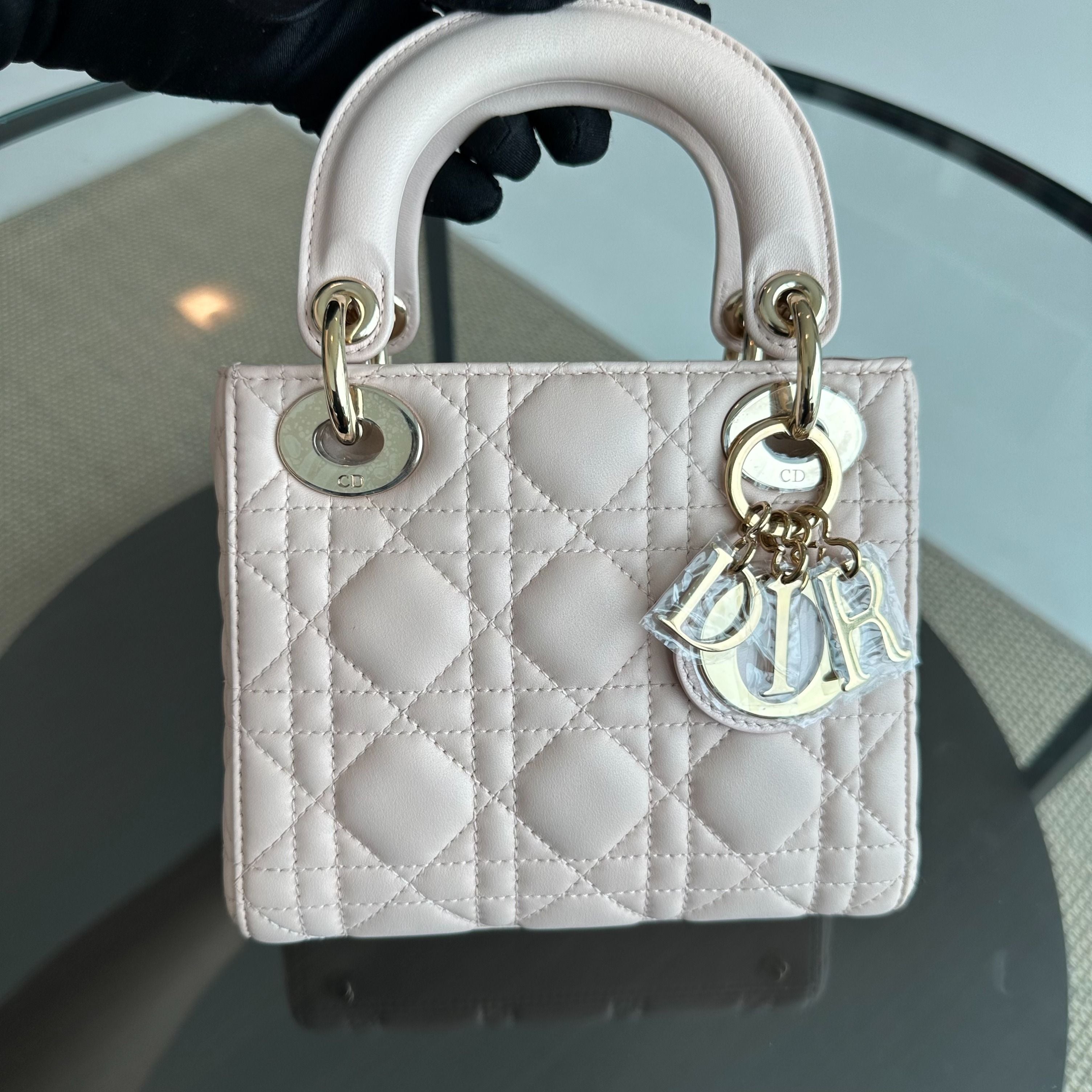 Dior Lady Mini Lambskin Cannage Light Pink GHW - Luxury Evermore