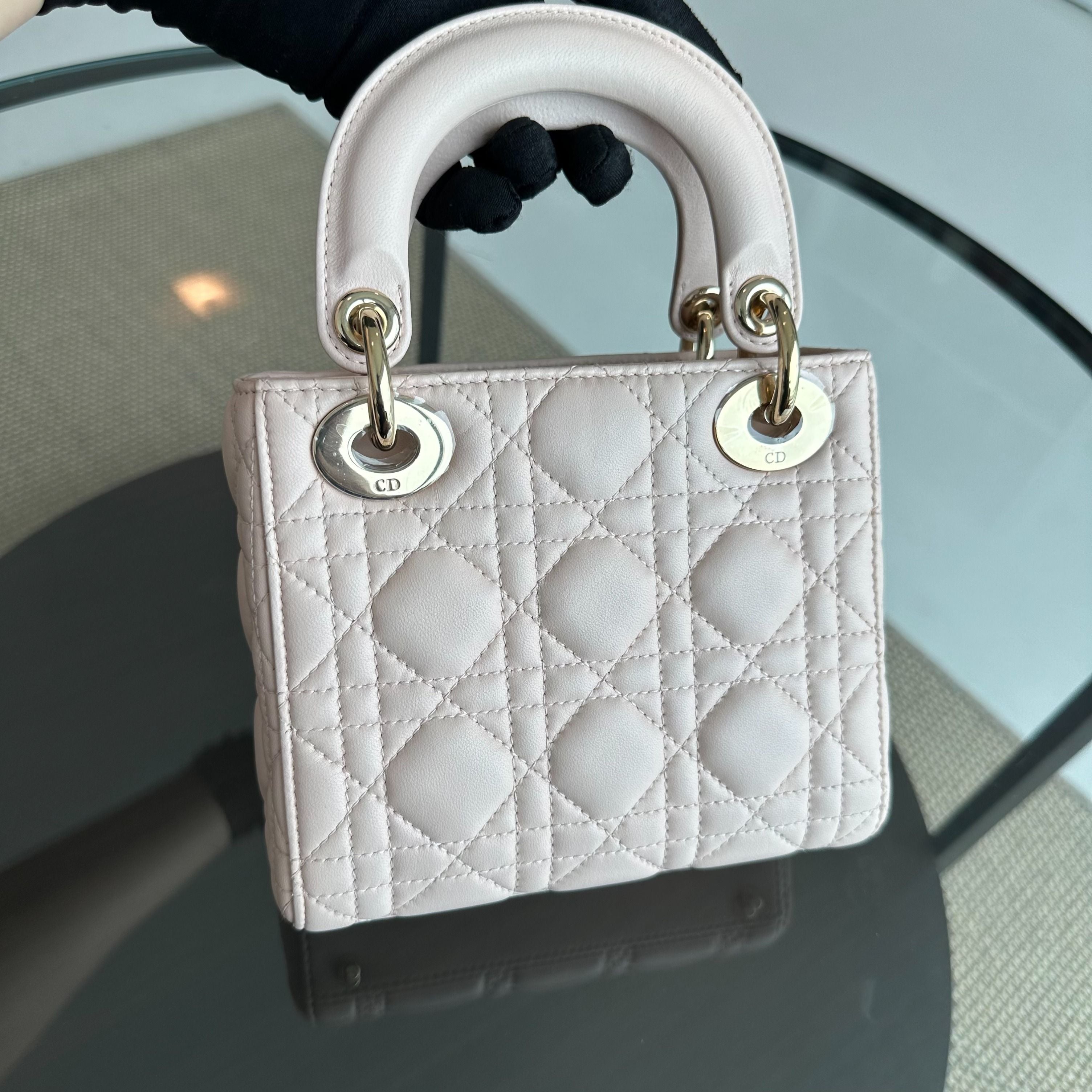 Dior Lady Mini Lambskin Cannage Light Pink GHW - Luxury Evermore