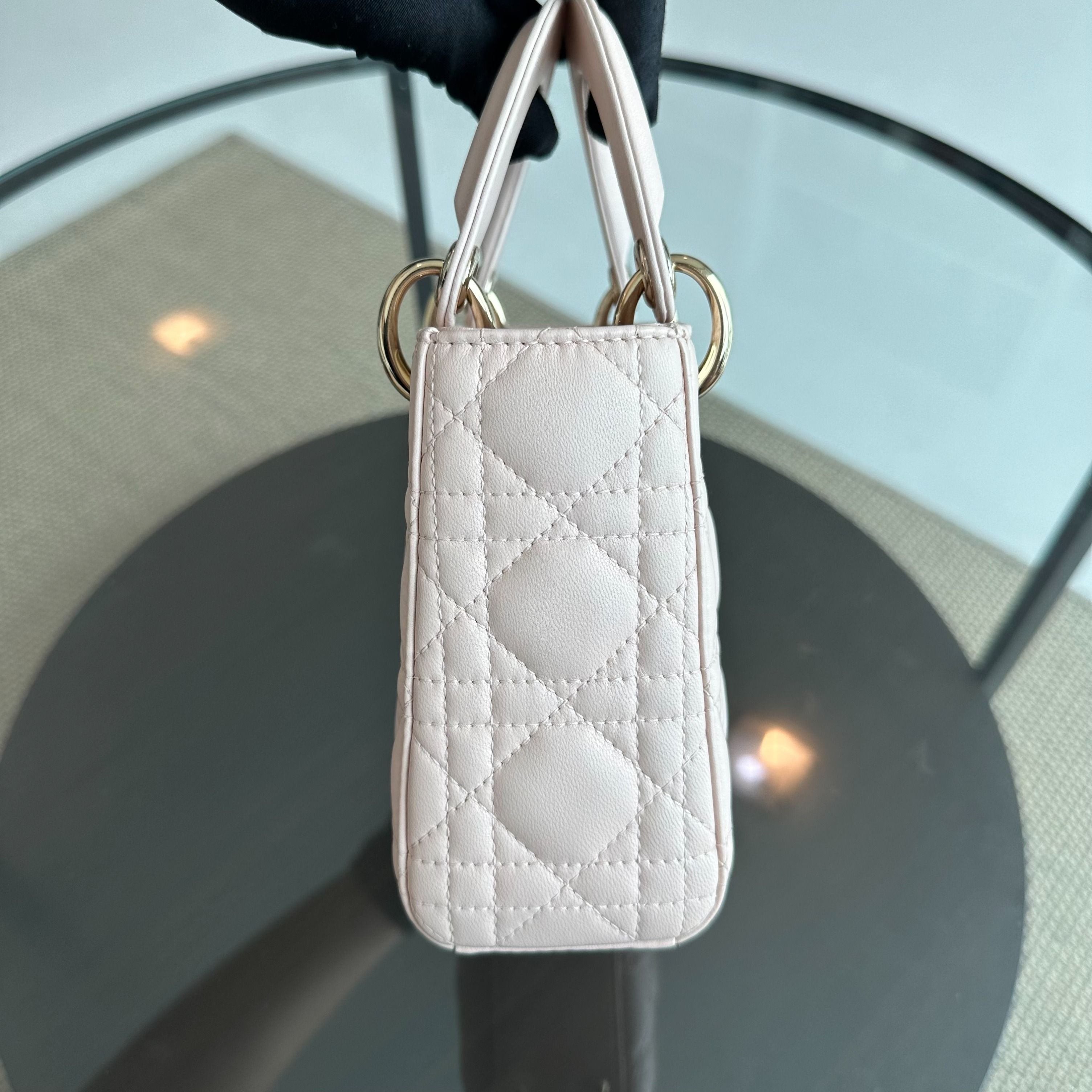 Dior Lady Mini Lambskin Cannage Light Pink GHW - Luxury Evermore