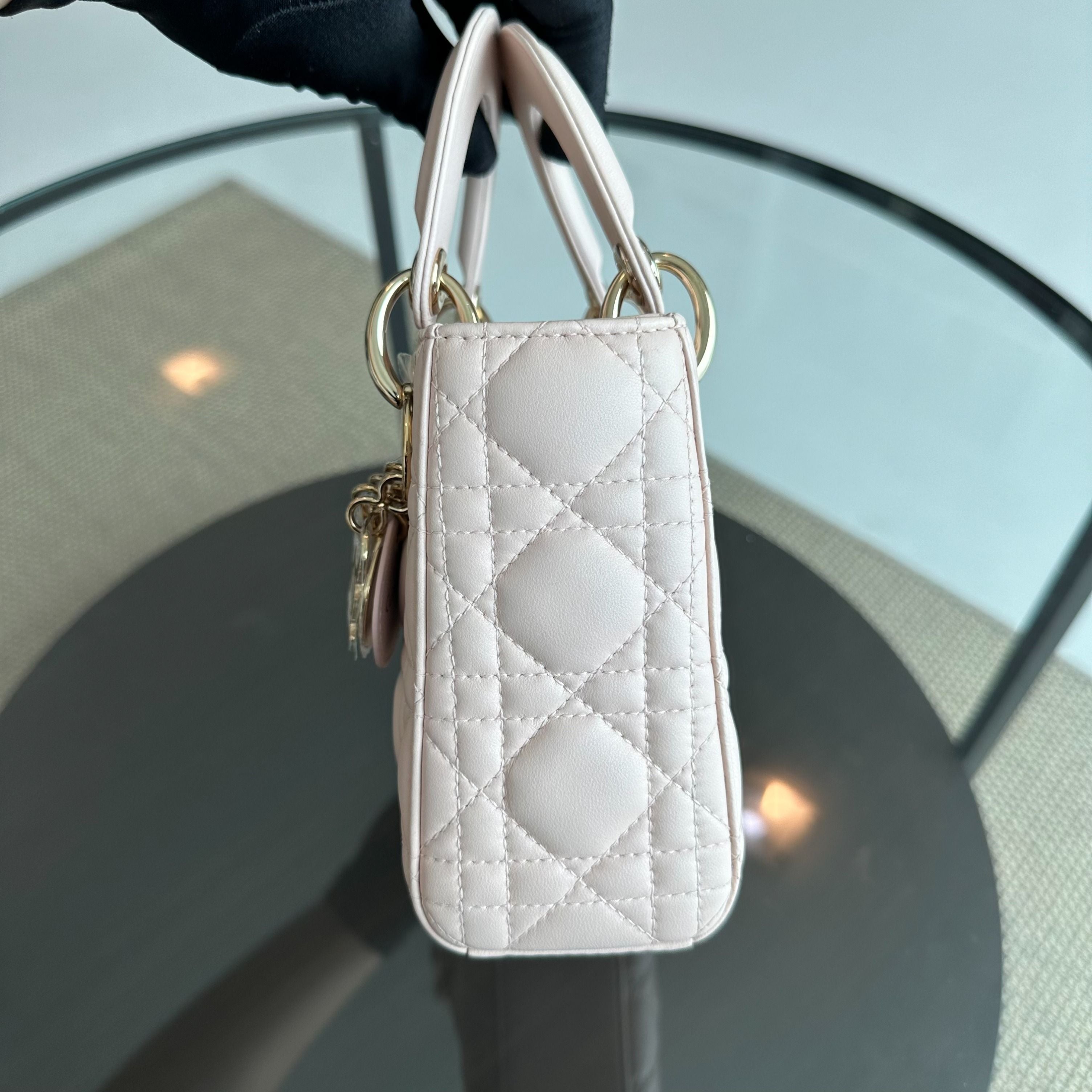 Dior Lady Mini Lambskin Cannage Light Pink GHW - Luxury Evermore