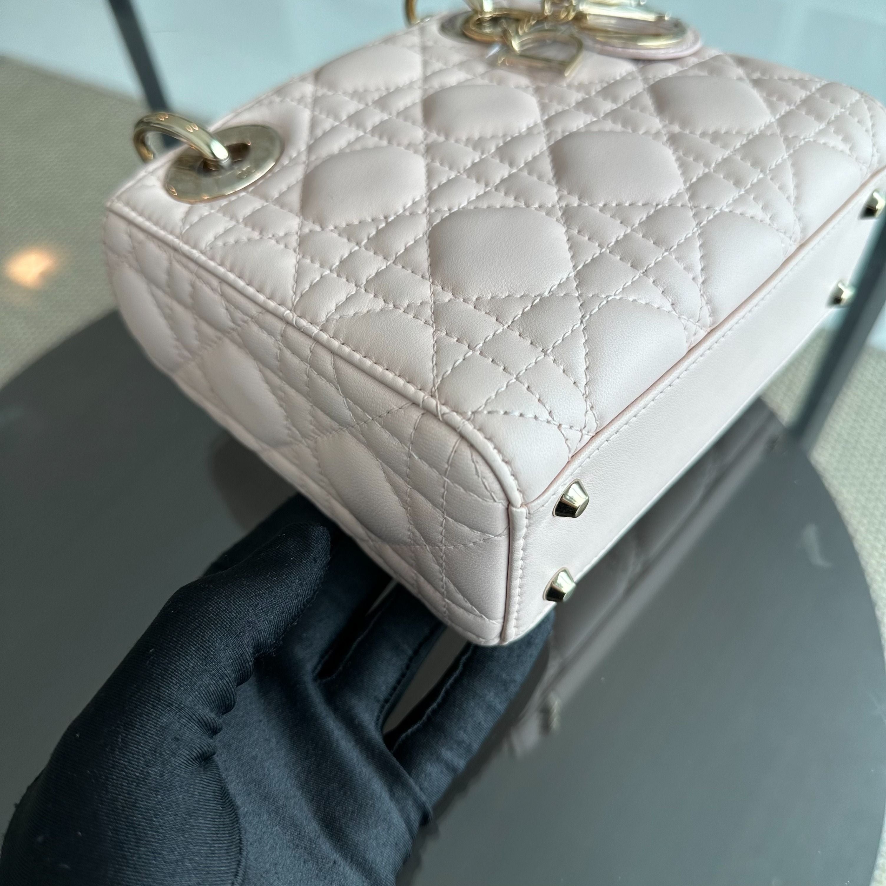 Dior Lady Mini Lambskin Cannage Light Pink GHW - Luxury Evermore