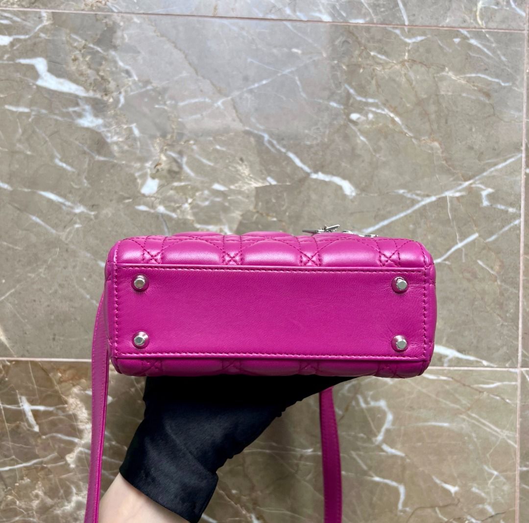 Dior Lady Mini Lambskin Hot Pink SHW - Luxury Evermore