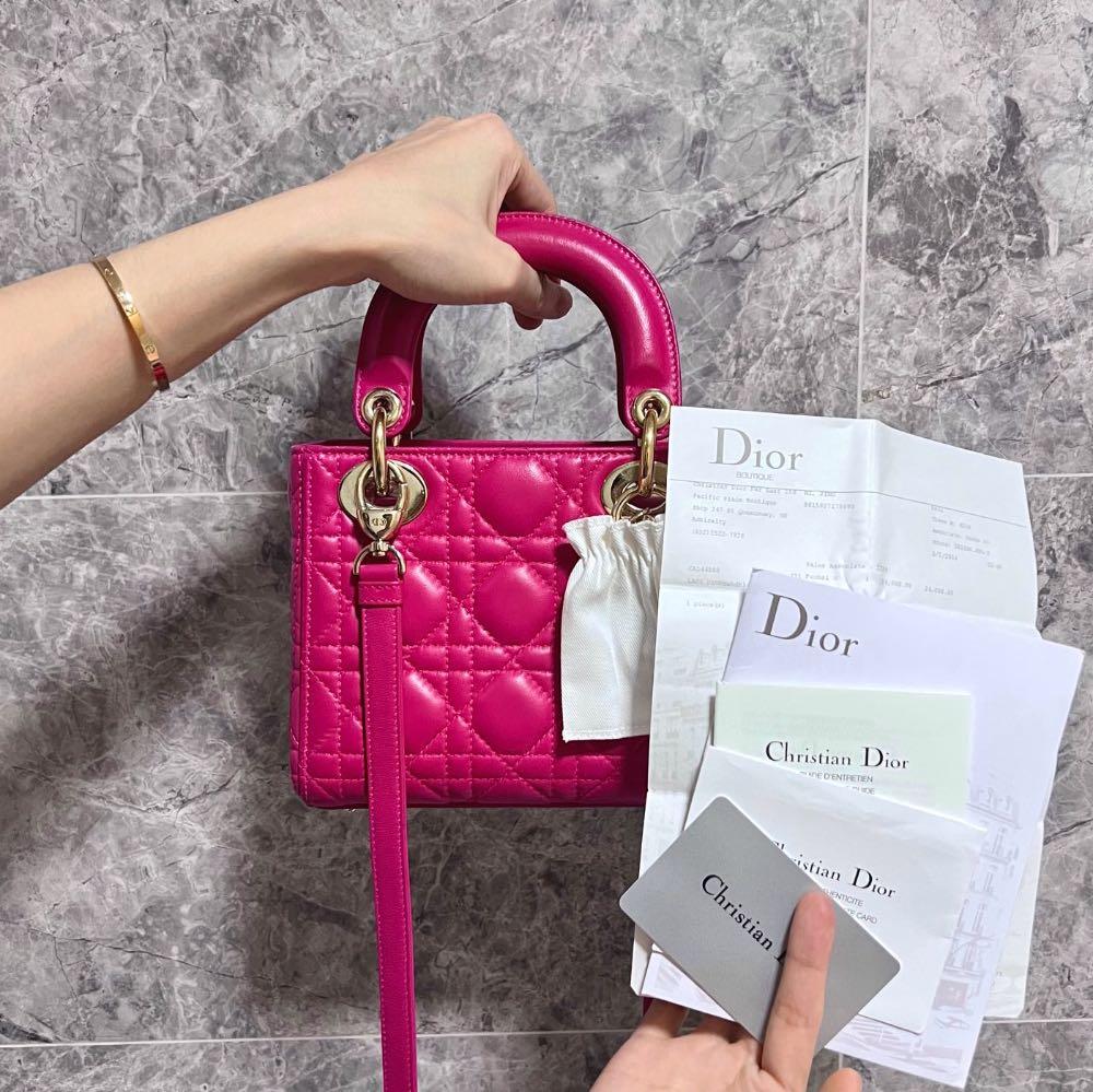 Dior Lady Mini Lambskin Pink GHW - Luxury Evermore