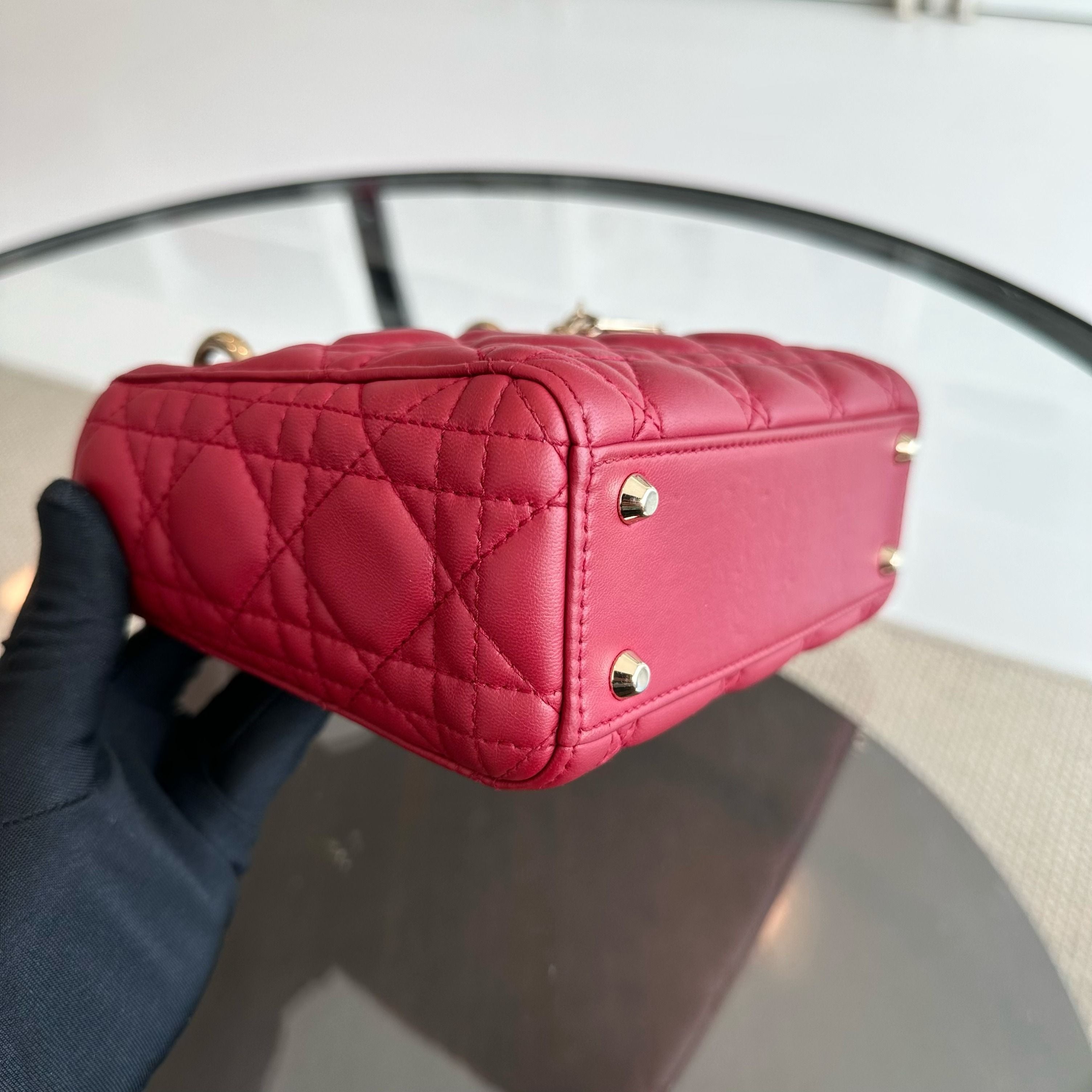 Dior Lady Mini Lambskin Red Chain Strap GHW - Luxury Evermore