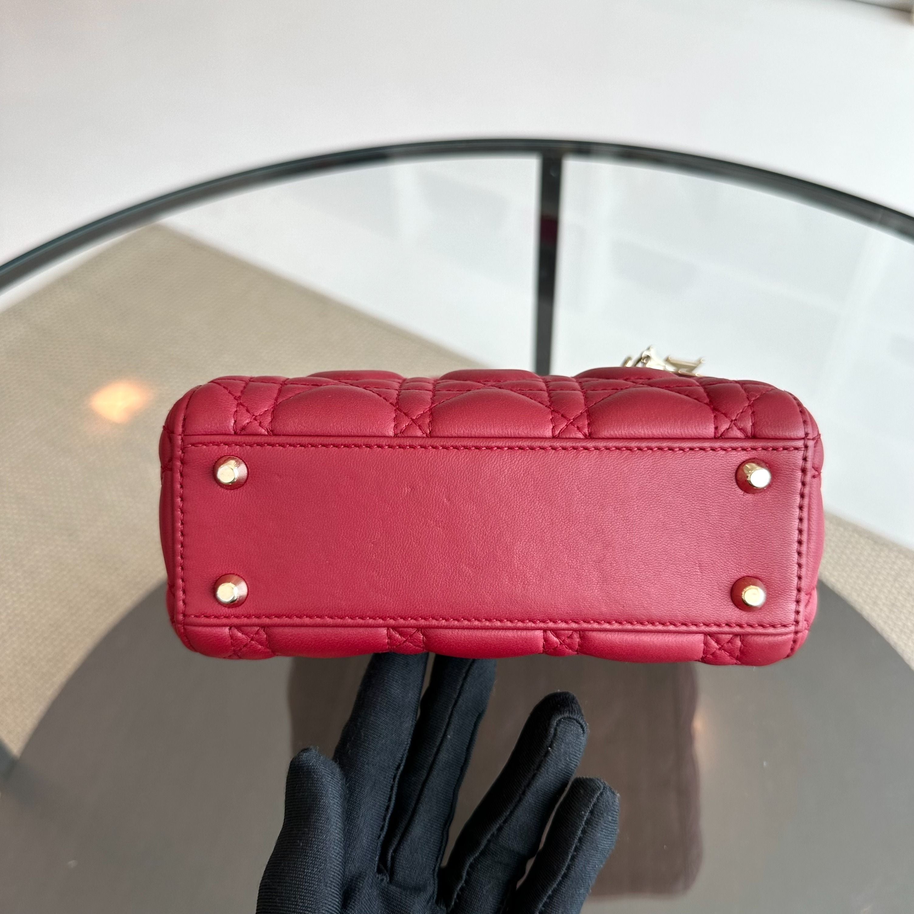 Dior Lady Mini Lambskin Red Chain Strap GHW - Luxury Evermore