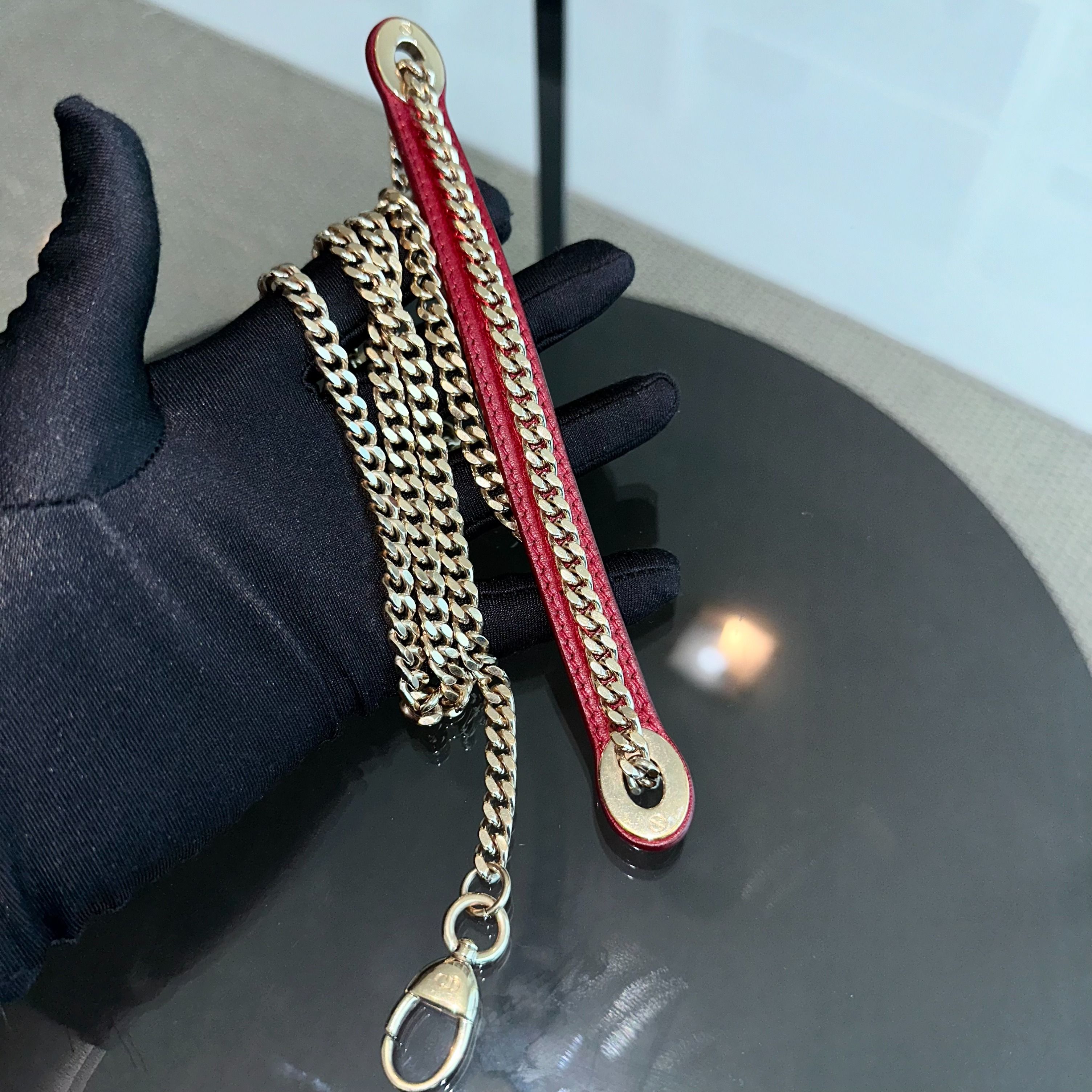 Dior Lady Mini Lambskin Red Chain Strap GHW - Luxury Evermore