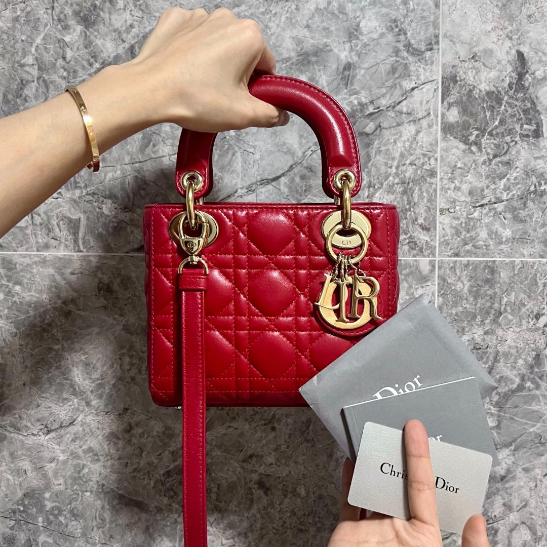 Dior Lady Mini Lambskin Red GHW - Luxury Evermore