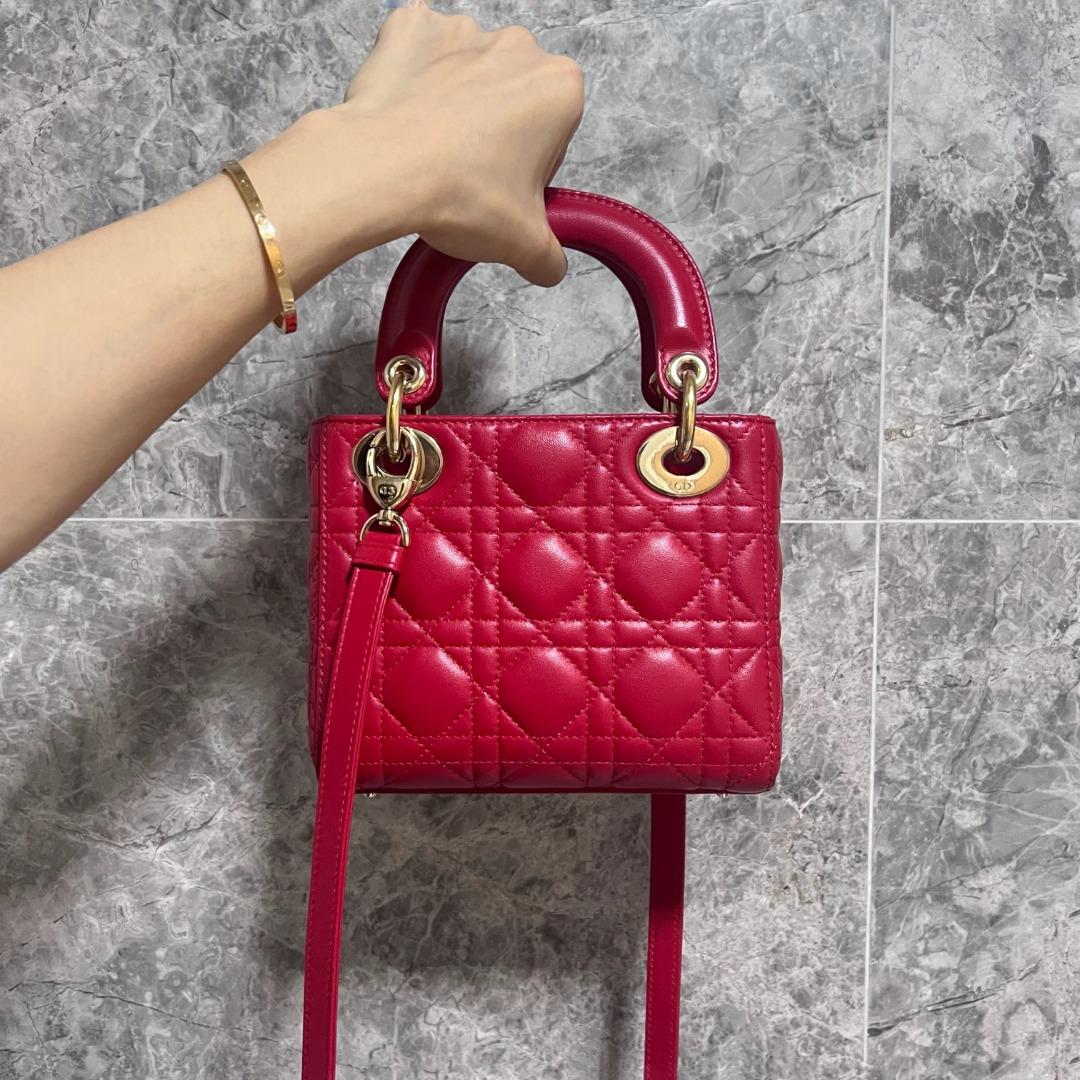 Dior Lady Mini Lambskin Red GHW - Luxury Evermore