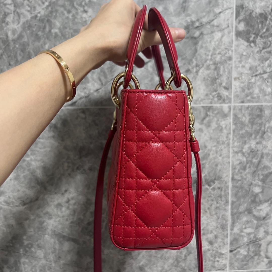 Dior Lady Mini Lambskin Red GHW - Luxury Evermore