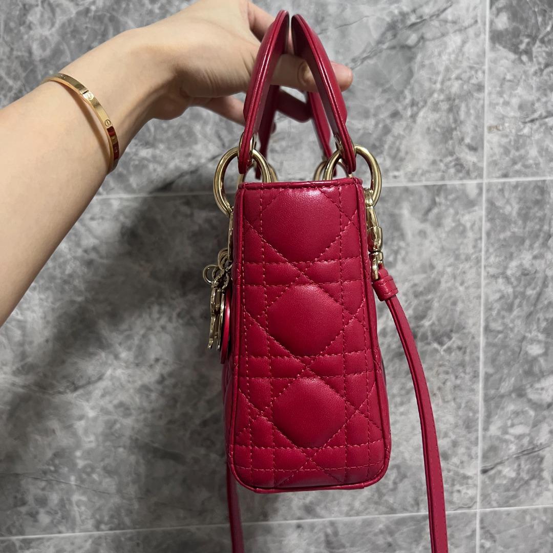 Dior Lady Mini Lambskin Red GHW - Luxury Evermore