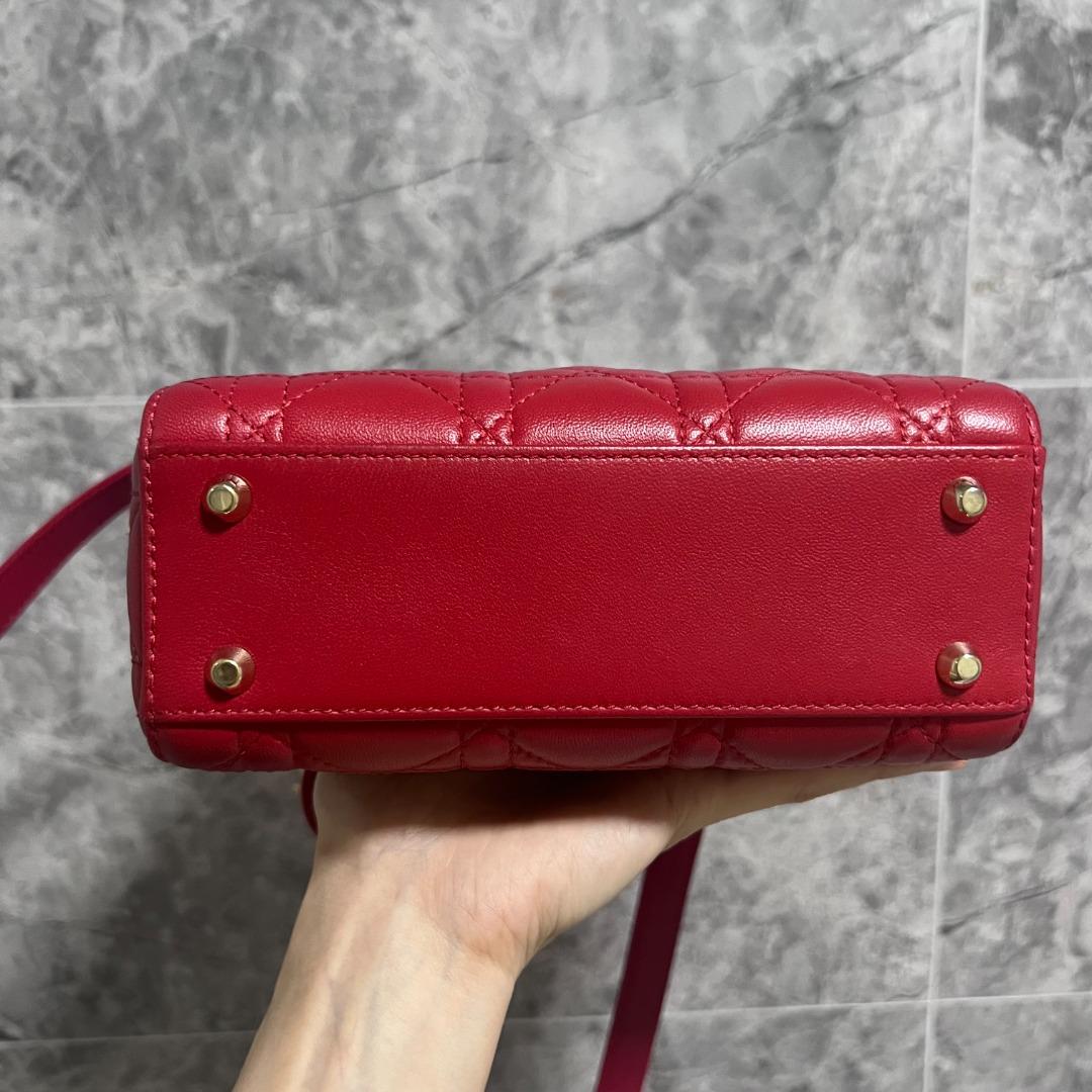 Dior Lady Mini Lambskin Red GHW - Luxury Evermore