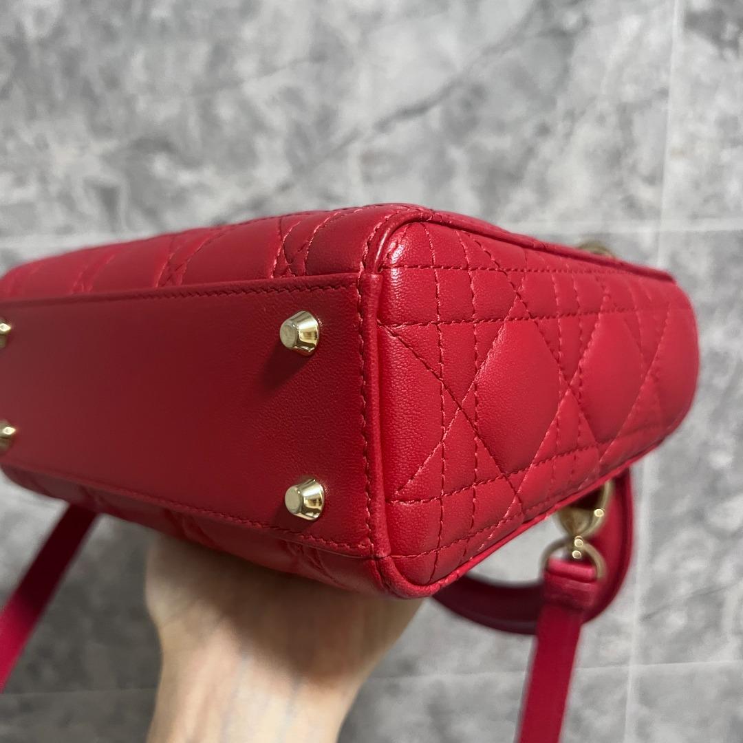 Dior Lady Mini Lambskin Red GHW - Luxury Evermore