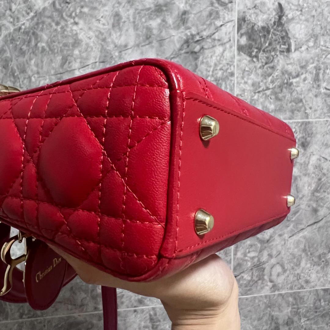 Dior Lady Mini Lambskin Red GHW - Luxury Evermore