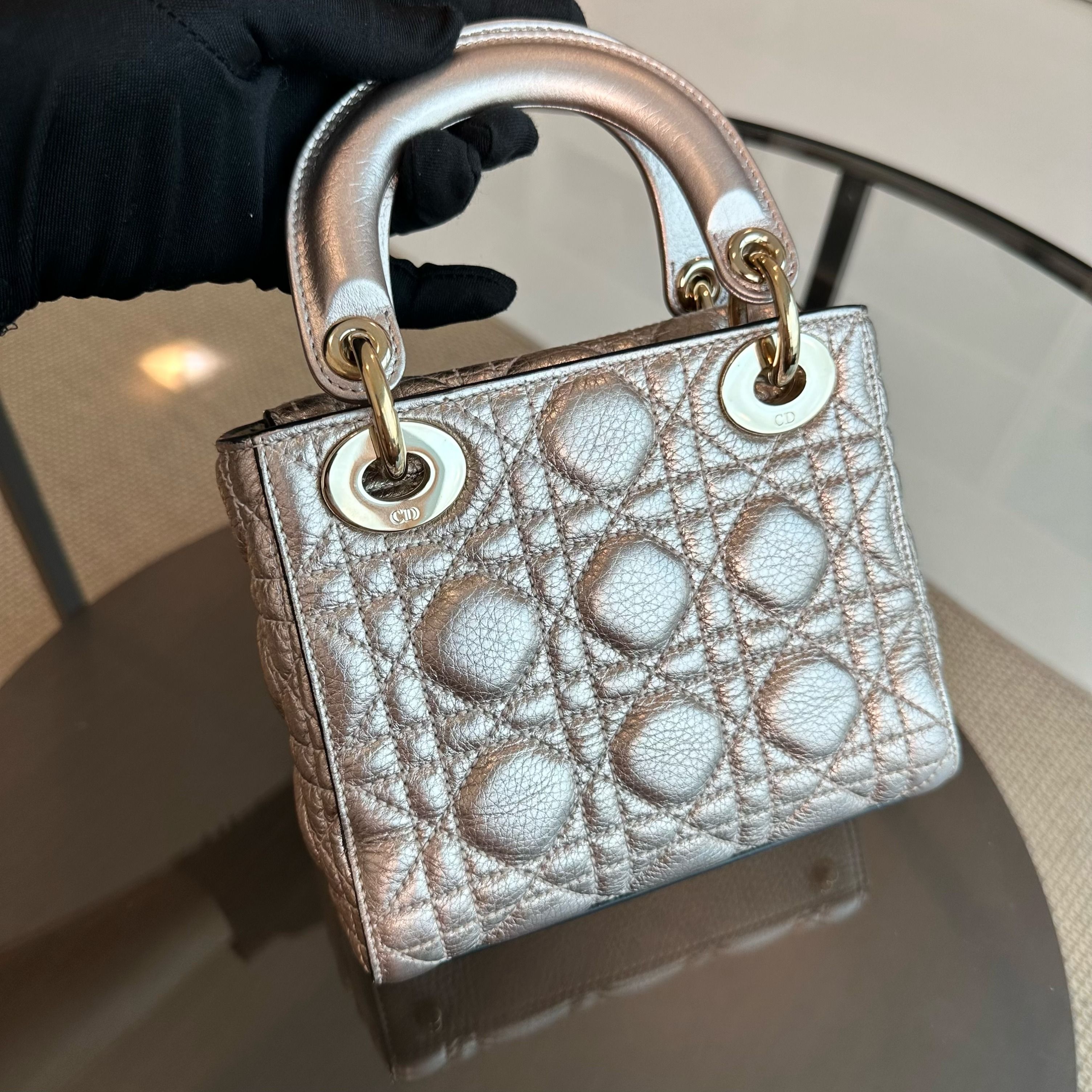 Dior Lady Mini Metallic Calfskin Rose Gold GHW - Luxury Evermore