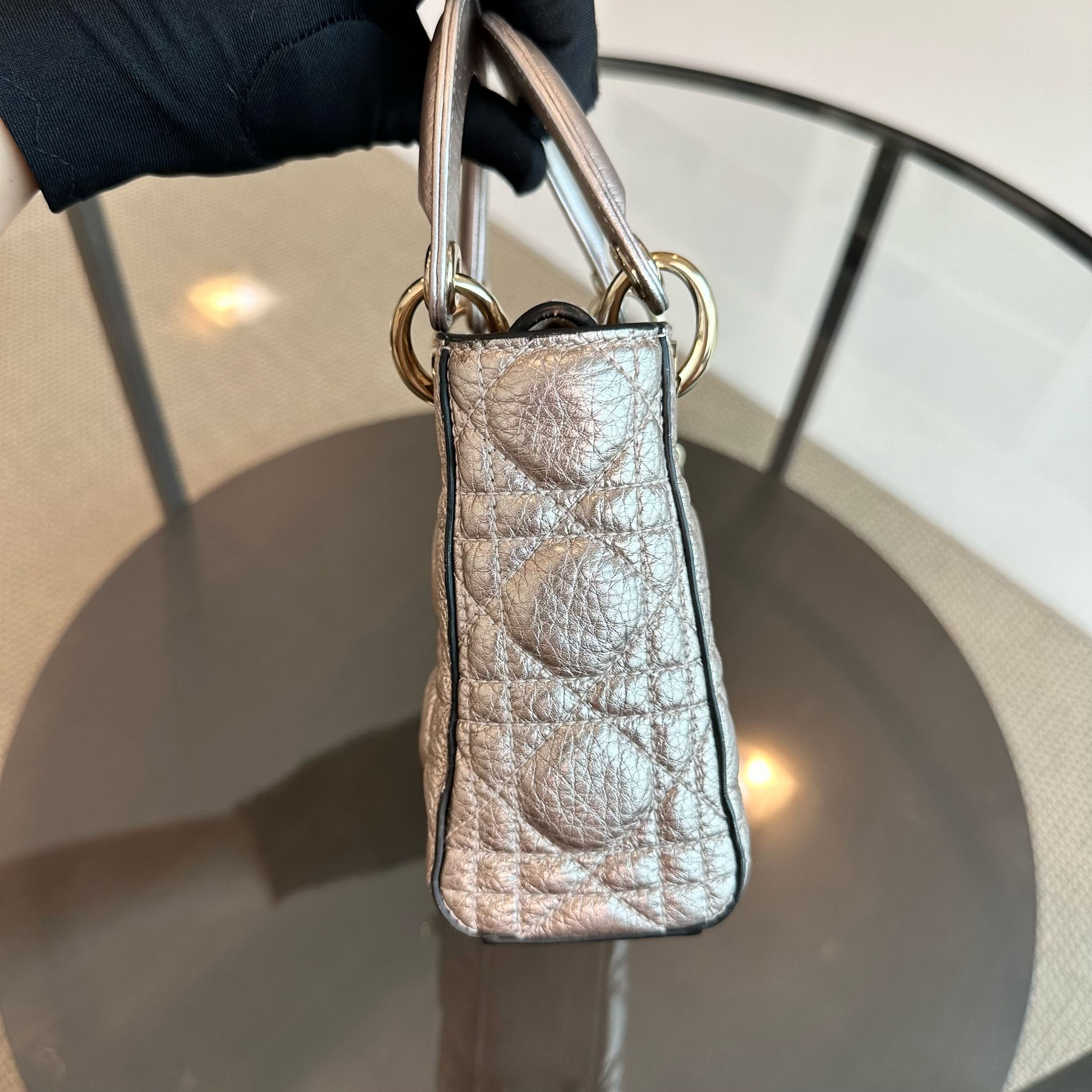 Dior Lady Mini Metallic Calfskin Rose Gold GHW - Luxury Evermore