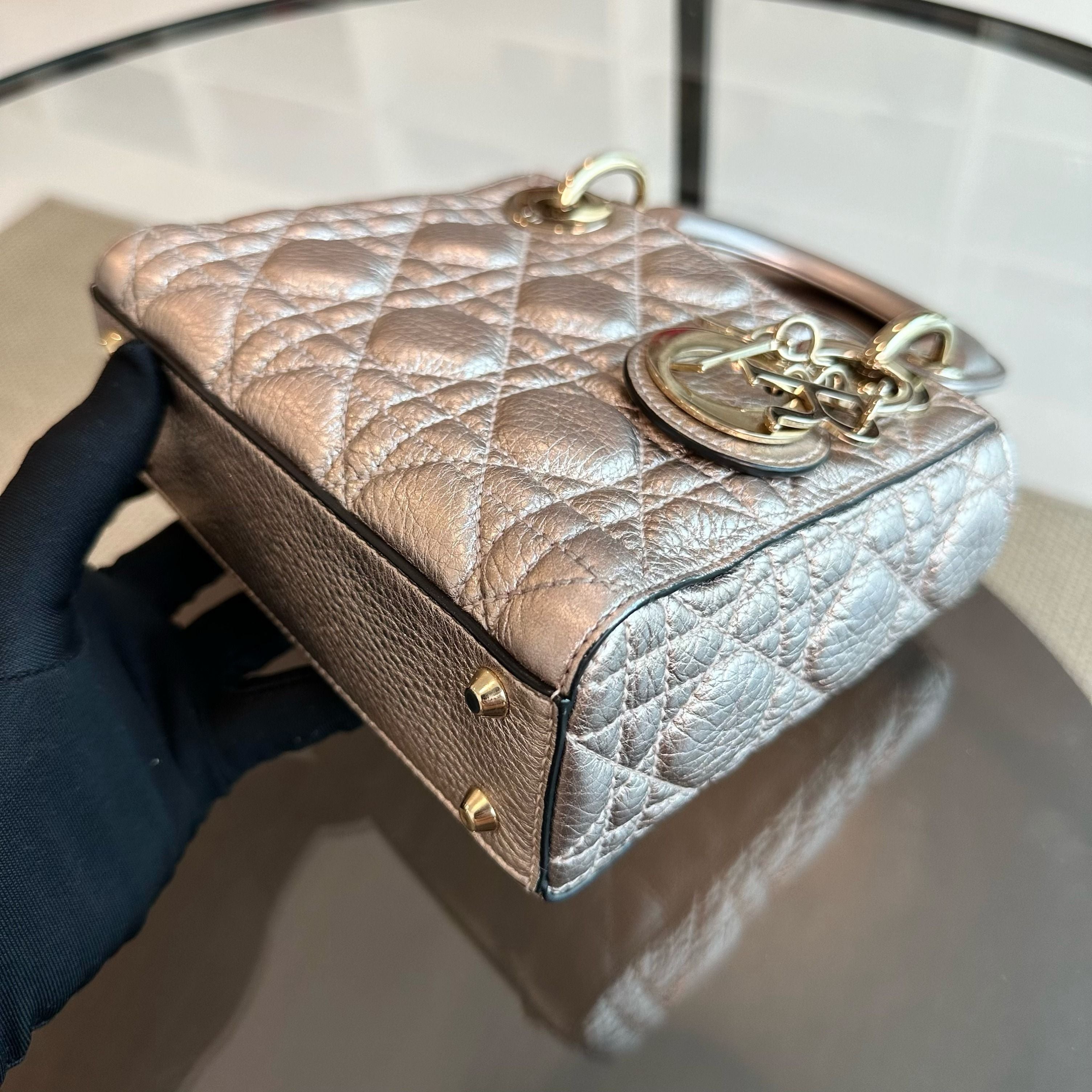 Dior Lady Mini Metallic Calfskin Rose Gold GHW - Luxury Evermore