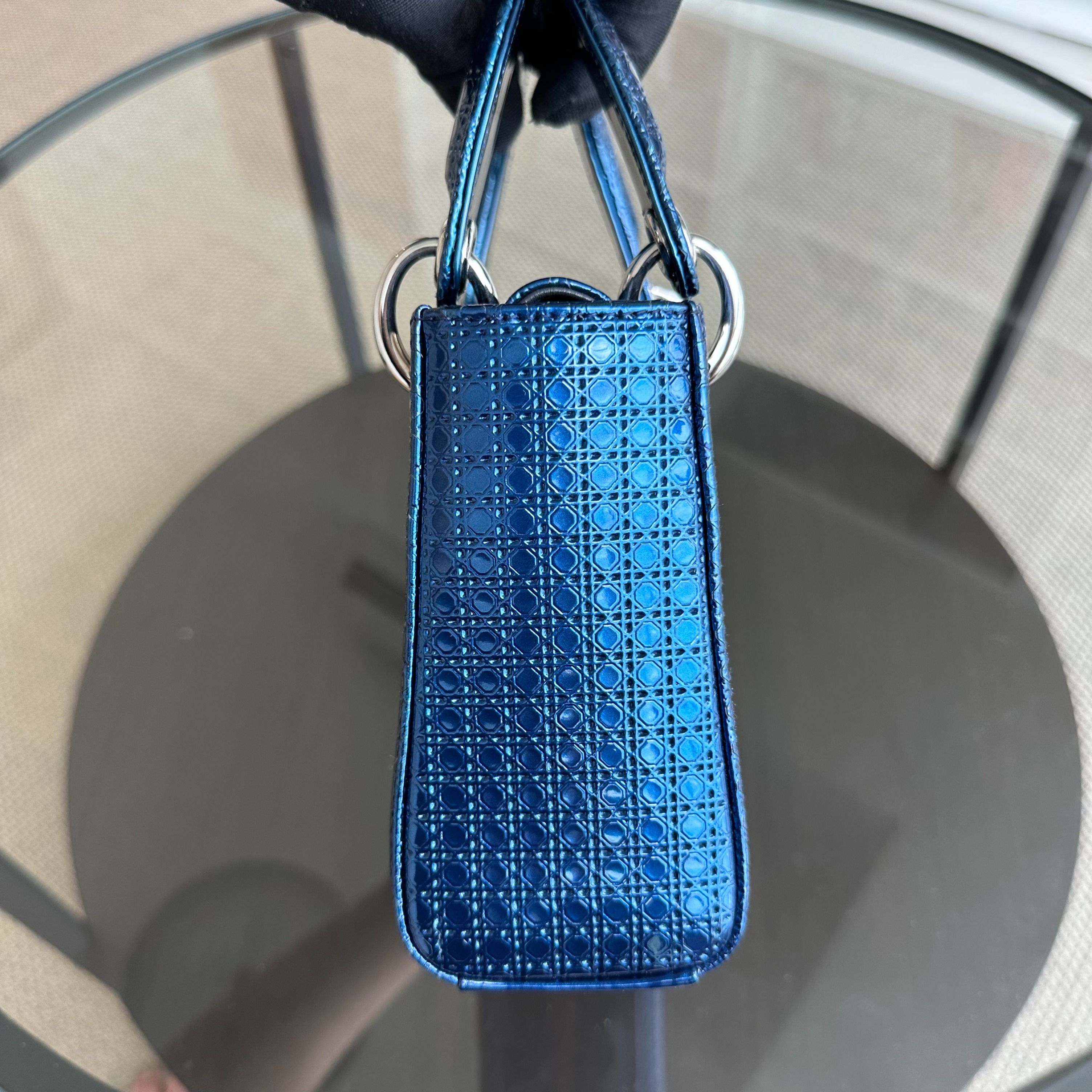 Dior Lady Mini Micro-Cannage Glazed Calfskin Blue SHW - Luxury Evermore