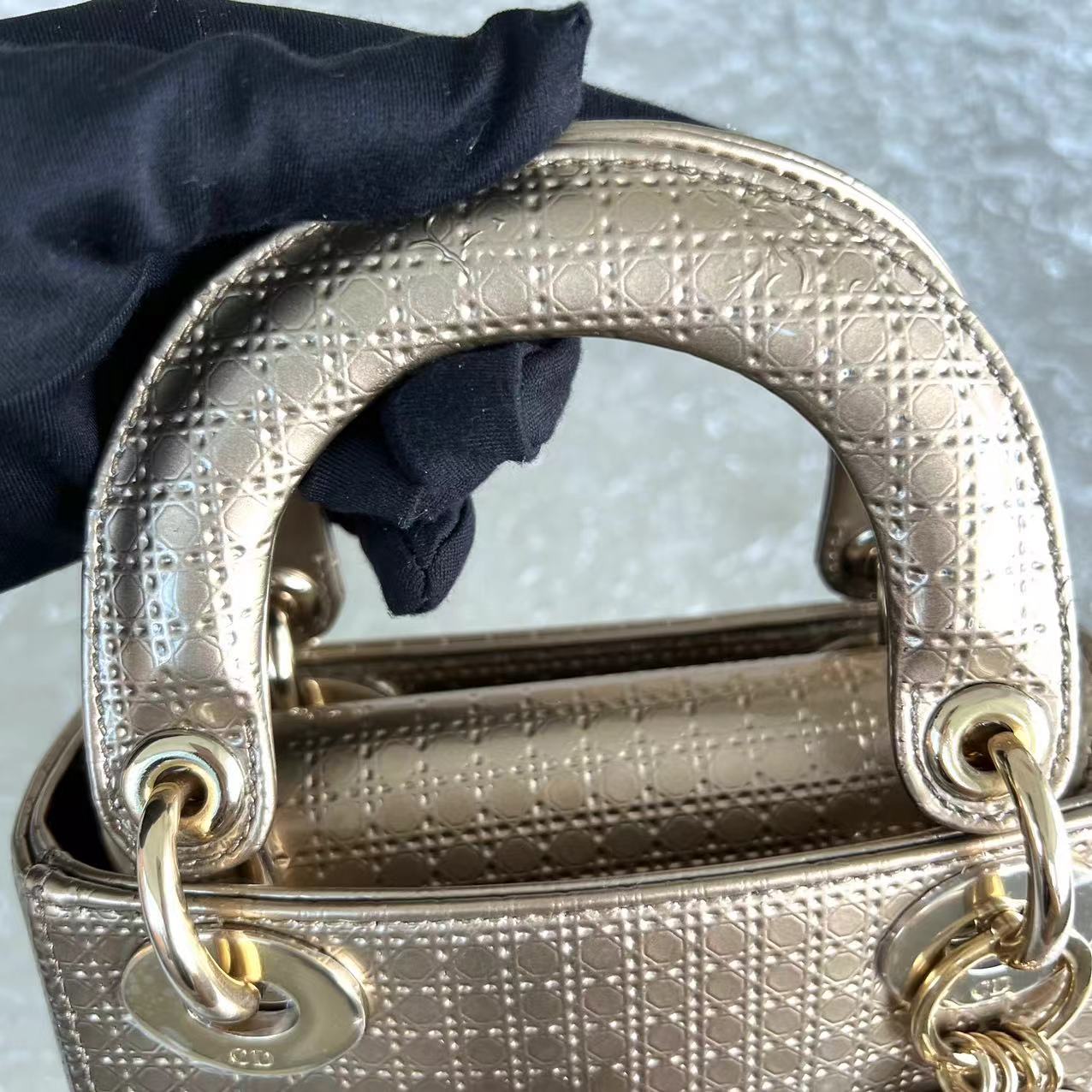 Dior Lady Mini Micro Cannage Glazed Calfskin Gold Bronze Golden Hardware Chain Strap - Luxury Evermore