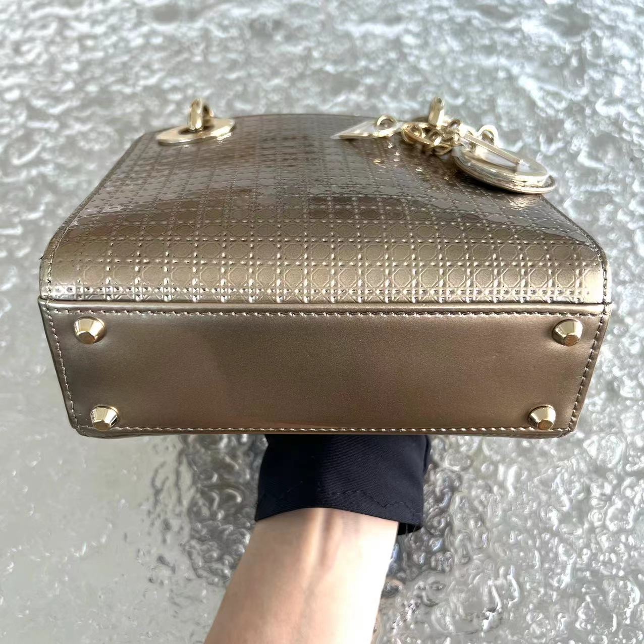 Dior Lady Mini Micro Cannage Glazed Calfskin Gold Bronze Golden Hardware Chain Strap - Luxury Evermore