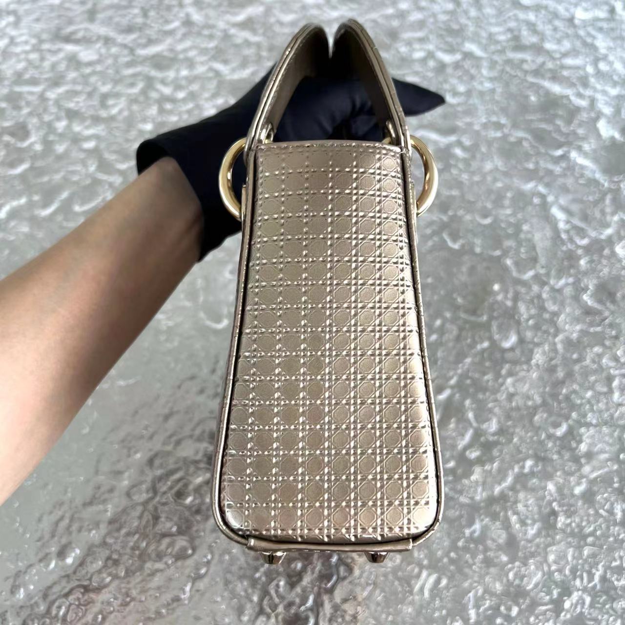 Dior Lady Mini Micro Cannage Glazed Calfskin Gold Bronze Golden Hardware Chain Strap - Luxury Evermore