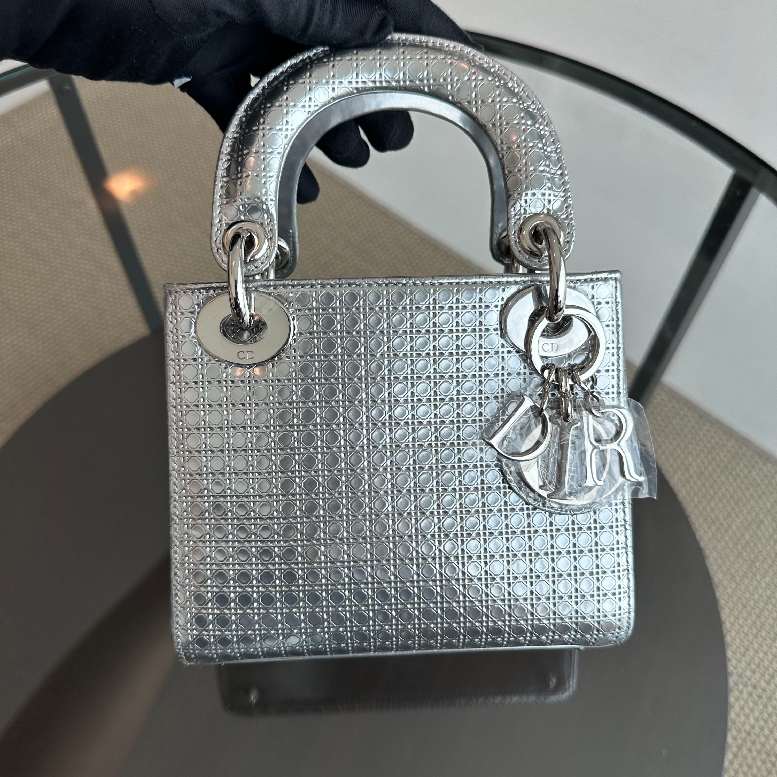 Dior Lady Mini Micro-Cannage Silver Limited Edition SHW - Luxury Evermore