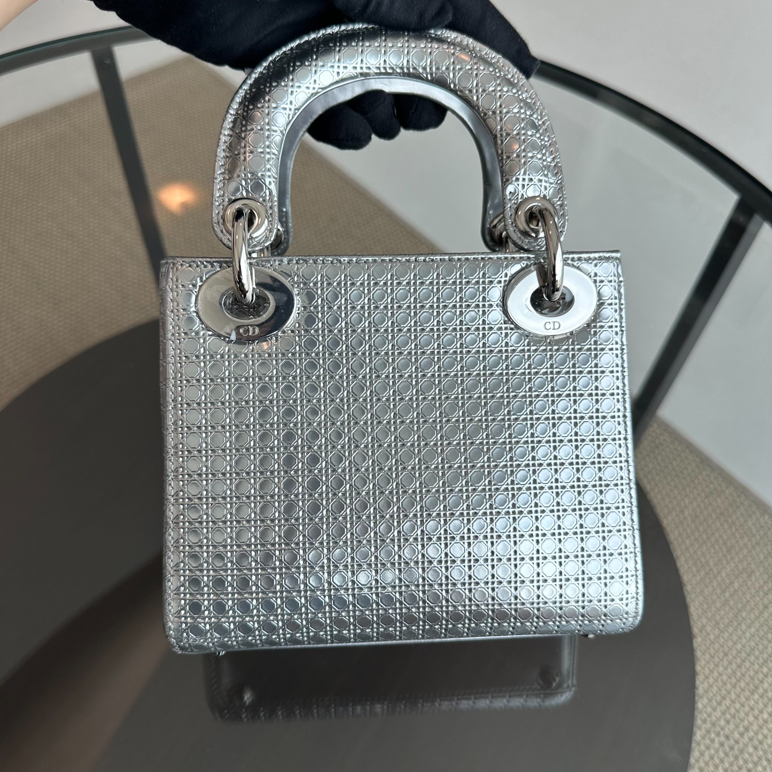 Dior Lady Mini Micro-Cannage Silver Limited Edition SHW - Luxury Evermore