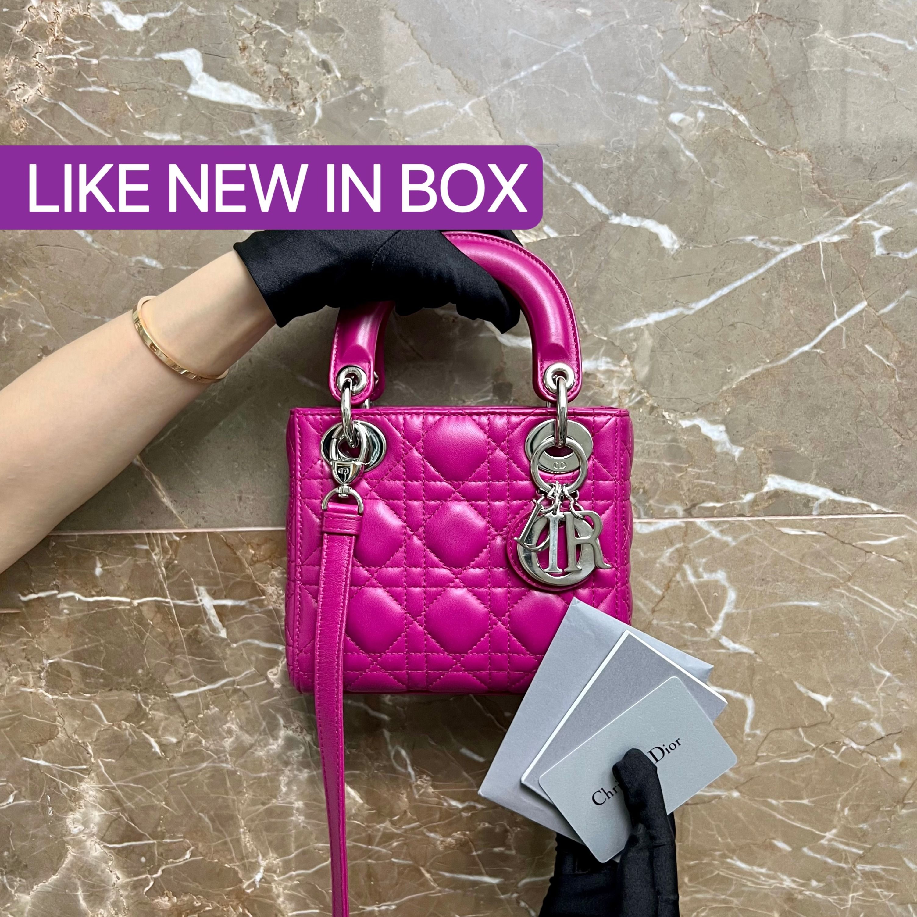 Dior Lady Mini Plum Lambskin SHW - Luxury Evermore