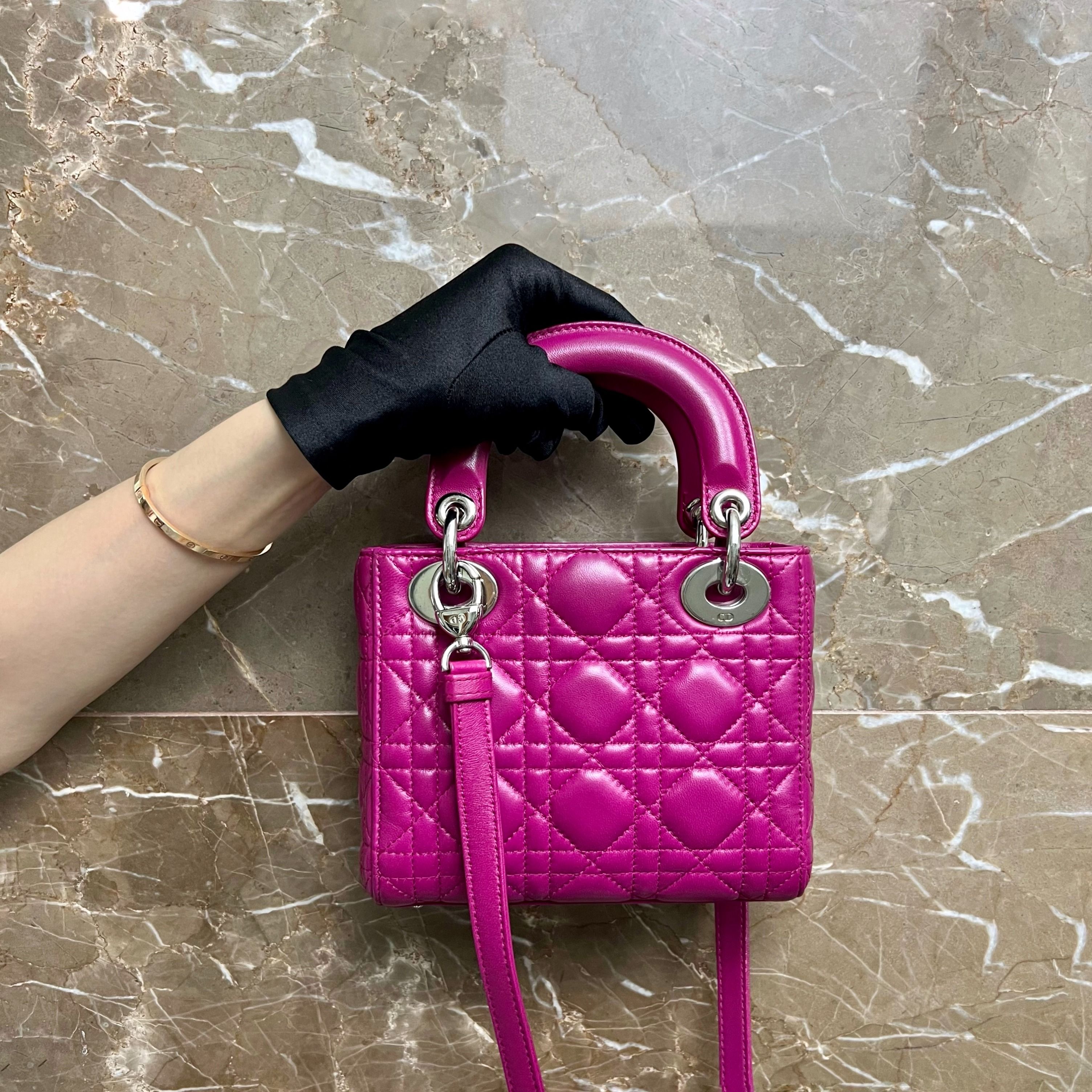 Dior Lady Mini Plum Lambskin SHW - Luxury Evermore