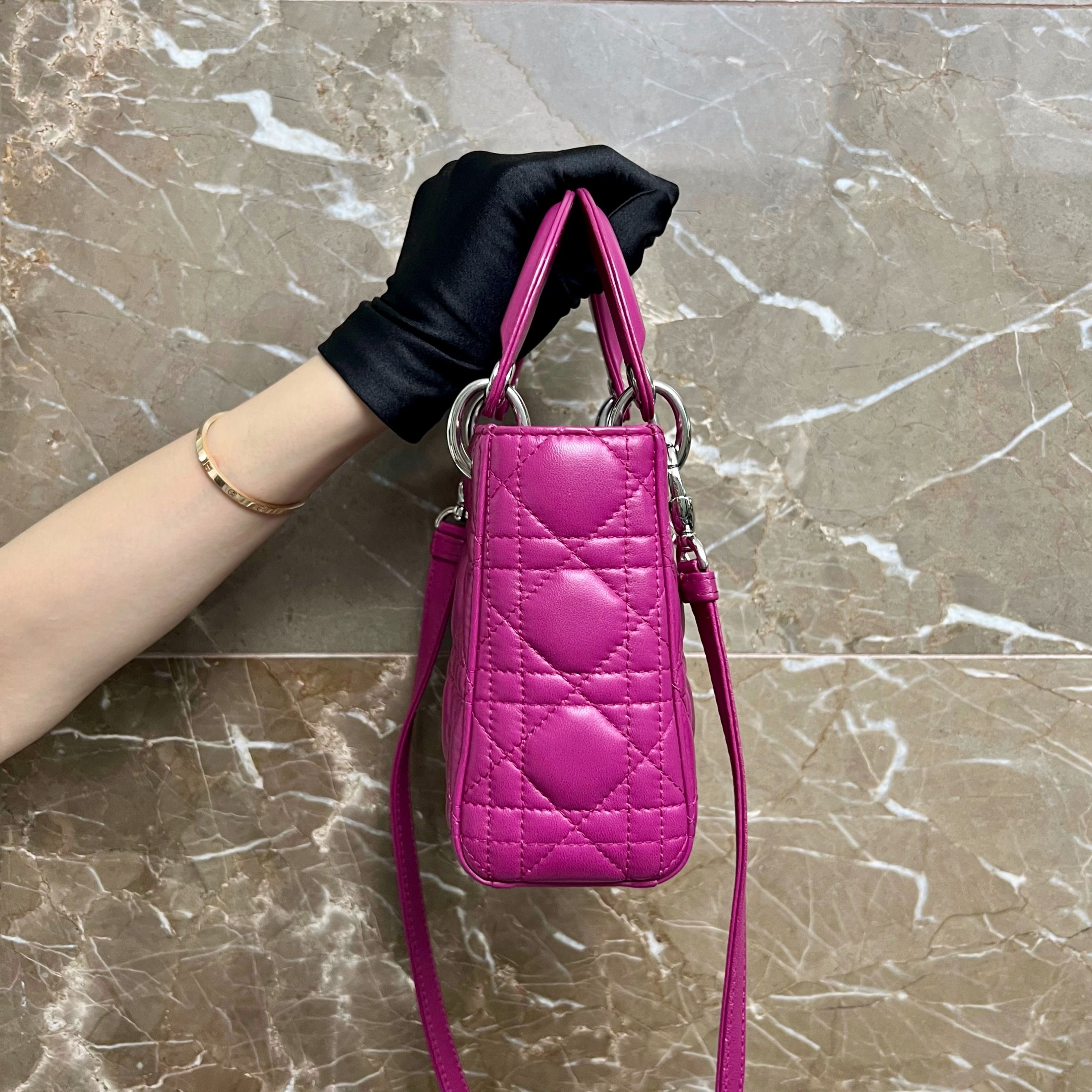 Dior Lady Mini Plum Lambskin SHW - Luxury Evermore