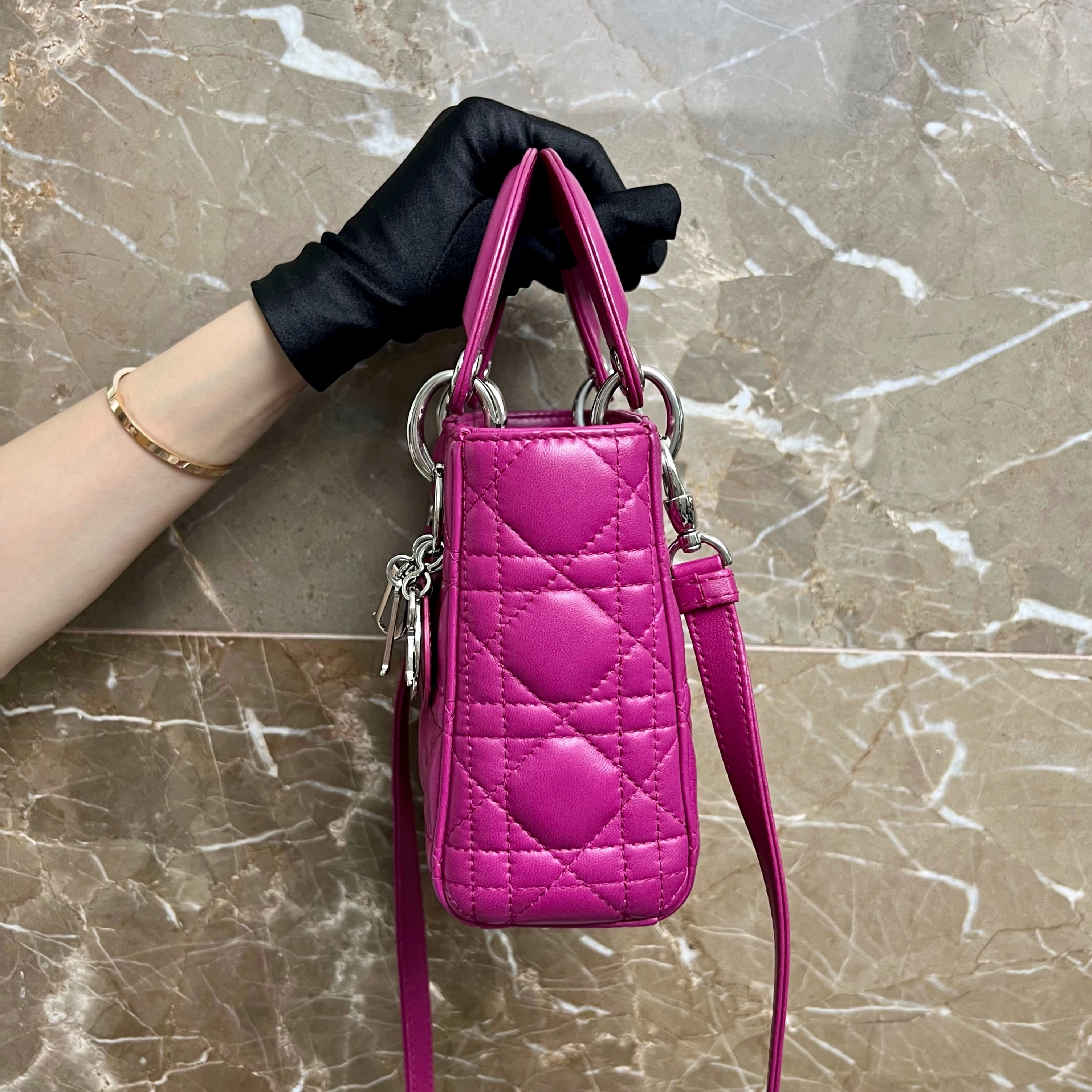 Dior Lady Mini Plum Lambskin SHW - Luxury Evermore